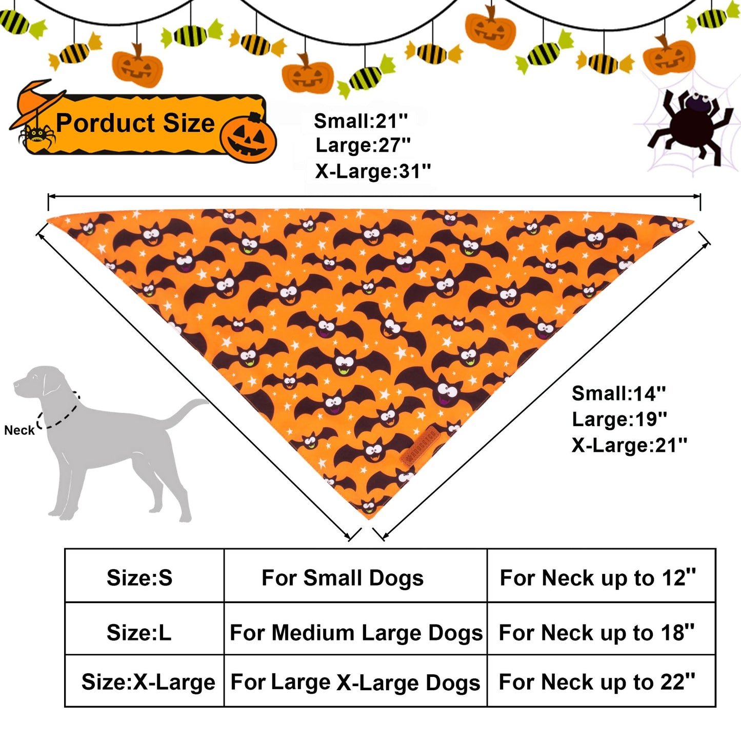 ADOGGYGO Halloween Dog Bandana, Halloween Pumpkin Ghost Dog Scarf, Premium Durable Fabric, Adjustable Fit Female Dog Halloween Bandanas for Medium Large Dogs Pets (Large, Halloween)