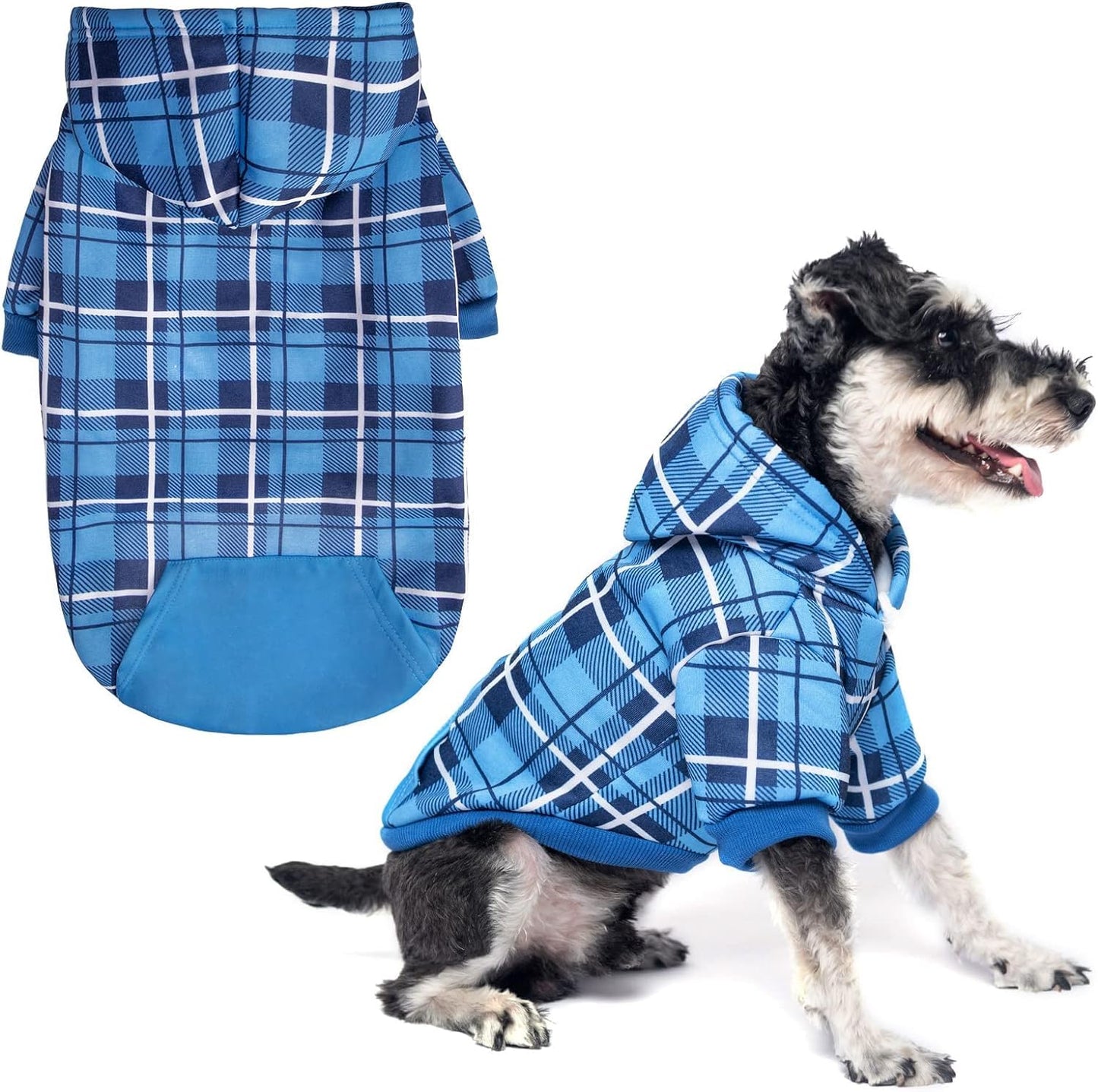 EXPAWLORER Plaid Dog Hoodie - British Style Soft and Warm Dog Sweater with Leash Hole, Hooded Cold Weather Clothes, Dog Sweatshirt, Outfits, Winter Coat for Small Medium Large Dogs