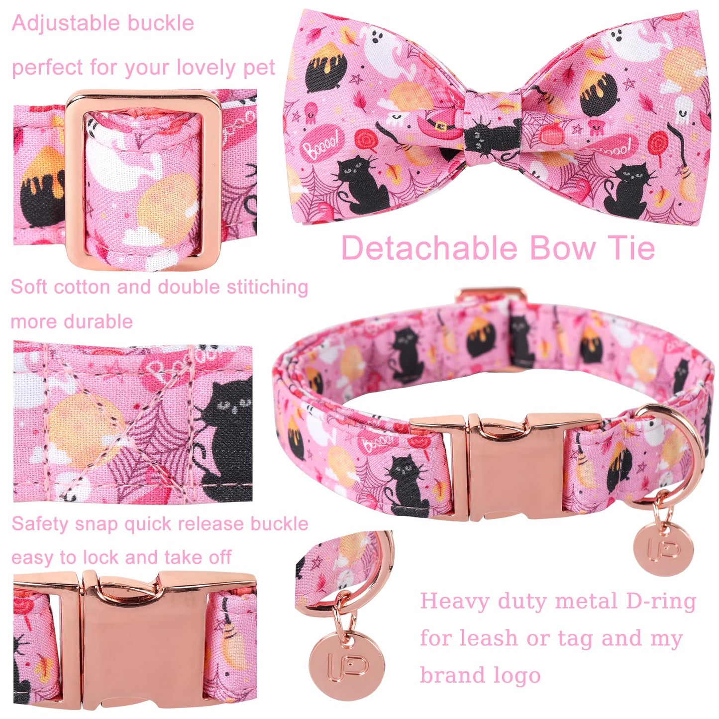 Thanksgiving Dog Collar with Bow Tie, Turkey Cotton Bowtie Collar for Puppy Girl Dog or Cat, Autumn Bow Tie Collar with Durable Metal Buckle, Turkeys Pet Collar, S, Neck 10-16in