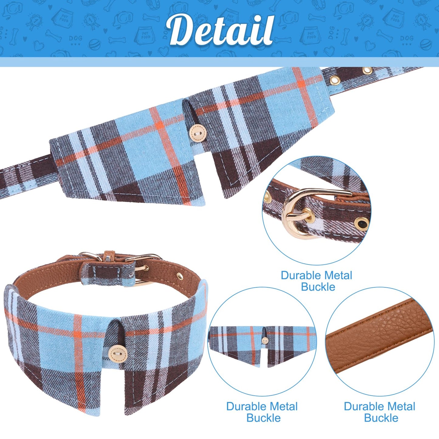 EXPAWLORER Dog Leash Set - Classic Plaid Dog Bow Tie and Dog Bandana Collar with Bell, Tangle Free, Adjustable Collars for Small Medium Large Dogs Cats, Holiday Ideal Gift