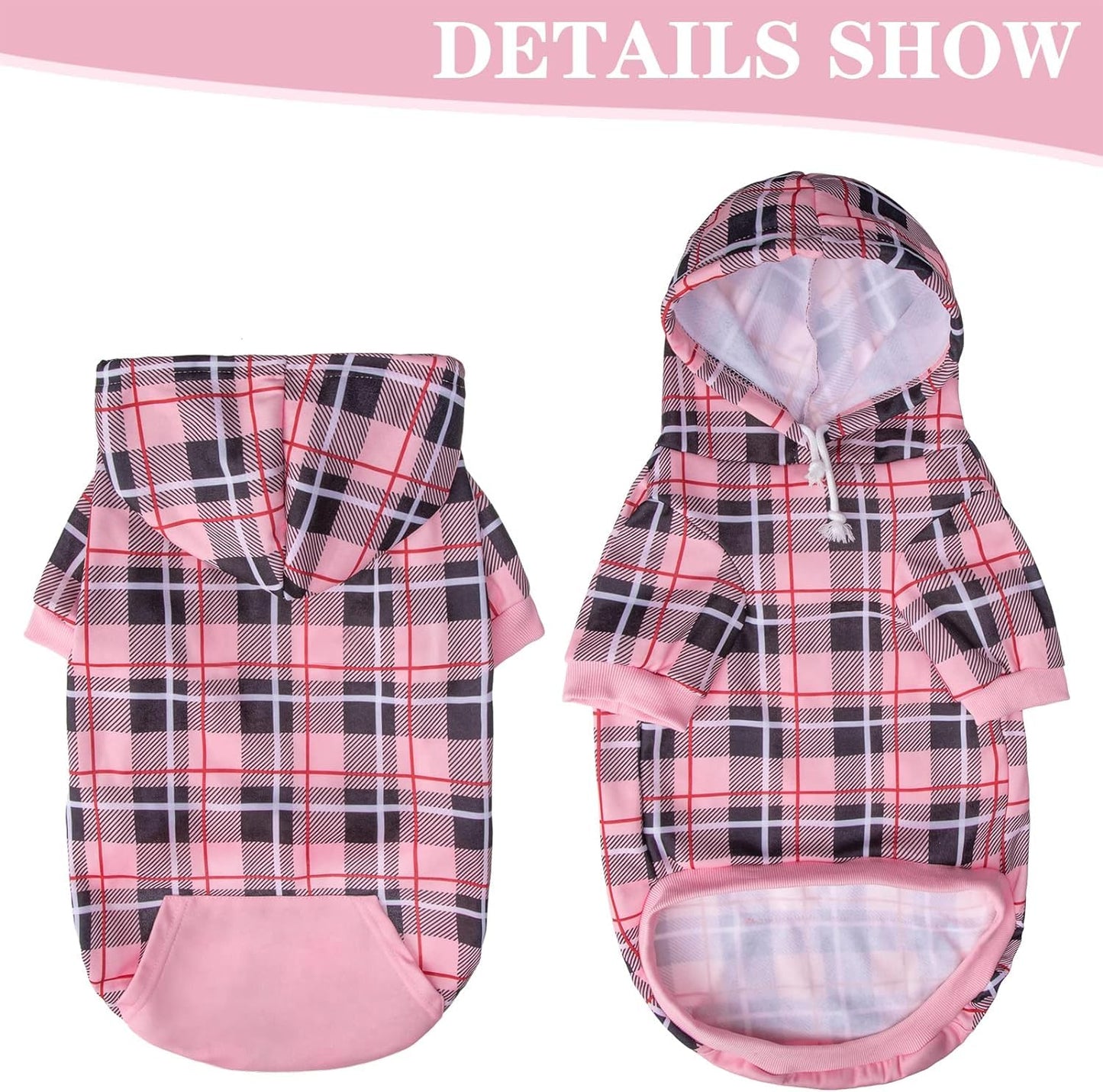 EXPAWLORER Plaid Dog Hoodie - British Style Soft and Warm Dog Sweater with Leash Hole, Hooded Cold Weather Clothes, Dog Sweatshirt, Outfits, Winter Coat for Small Medium Large Dogs