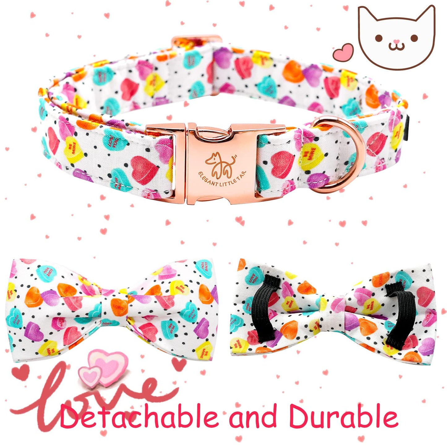 Elegant little tail Dog Collar with Bow, Lucky Clover Bow Tie Dog Collar, Cute Dog Bowtie Pet Gift Dog Collar for Medium Dogs