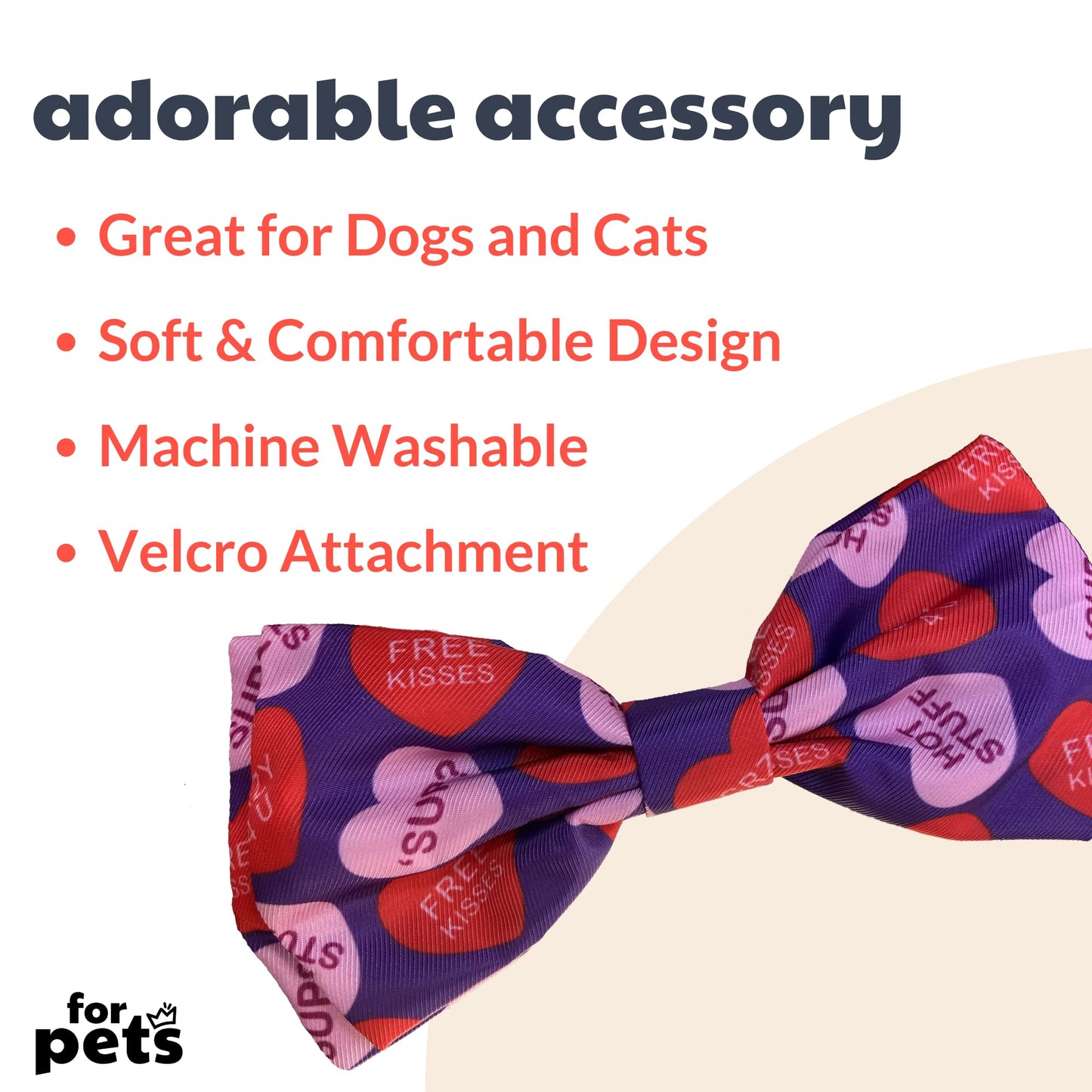 Huxley & Kent Bow Tie for Pets | Kisses (Small) | Valentine's Day Pet Bow Tie Collar Attachment | Fun Bow Ties for Dogs & Cats | Cute, Comfortable, and Durable