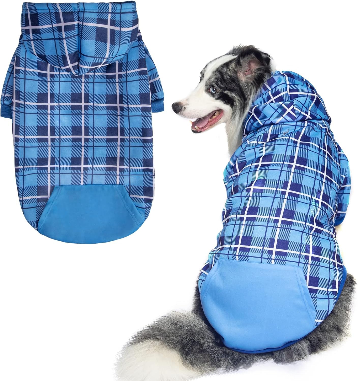 EXPAWLORER Plaid Dog Hoodie - British Style Soft and Warm Dog Sweater with Leash Hole, Hooded Cold Weather Clothes, Dog Sweatshirt, Outfits, Winter Coat for Small Medium Large Dogs