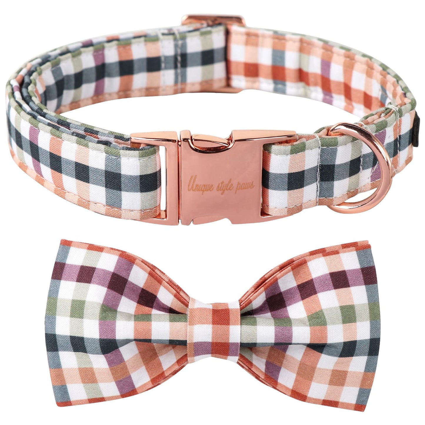 Unique Style Paws Cotton Dog Collar with Bow Halloween Pumpkin Plaid Dog Collar with Bow Tie for Small Medium Large Dogs Pets Gifts