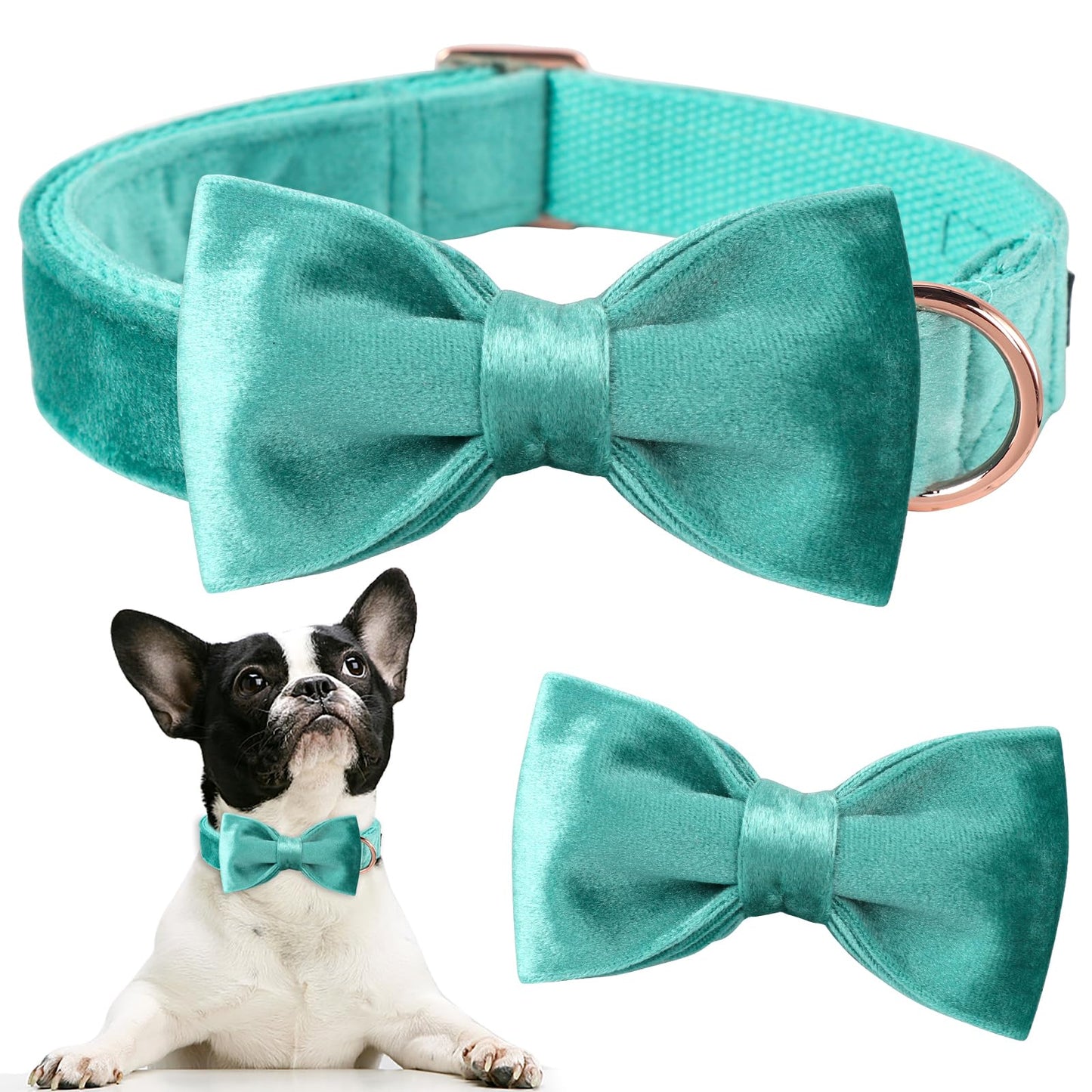 ARING PET Dog Collars with Bowtie-Velvet Dog Bow tie Collar, Adjustable Dark Green Dog Collar