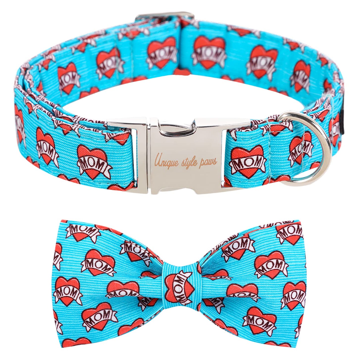 Unique style paws Valentine's Day Dog Collar with Bow Tie Black & Red Heart Puppy Collar Best Gothic Style Gift for Small Medium Large Boys Girls-M