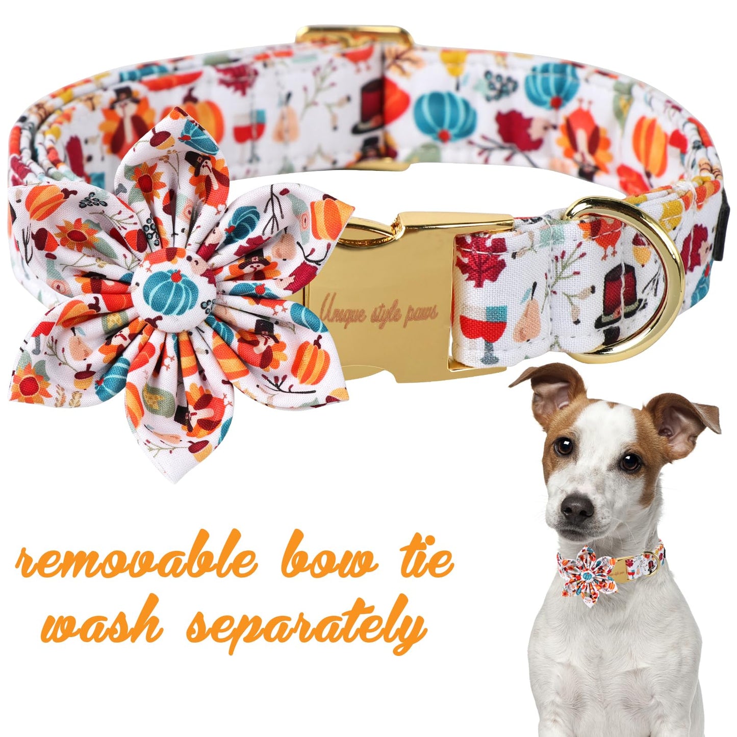 Unique Style Paws Cotton Dog Collar with Bow Halloween Pumpkin Plaid Dog Collar with Bow Tie for Small Medium Large Dogs Pets Gifts