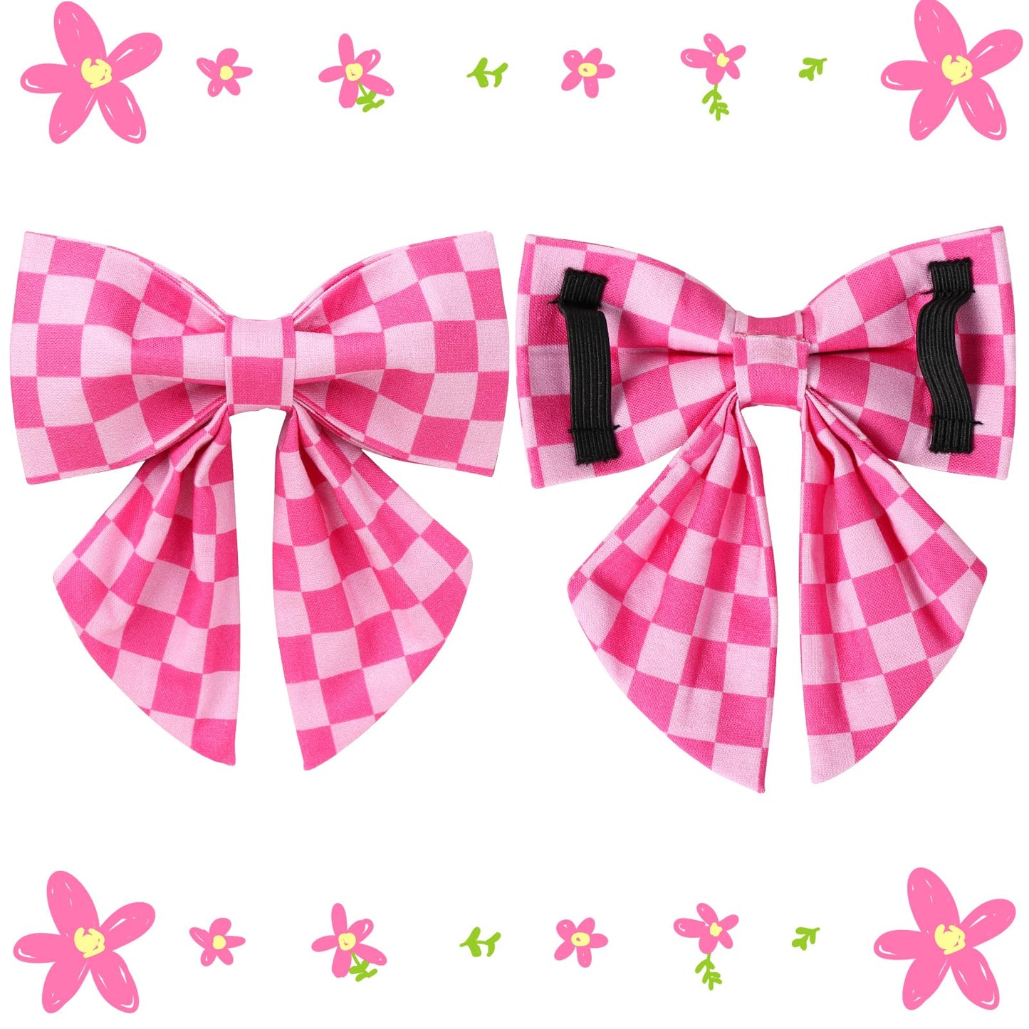 Dog Collar with Bow Tie,UP URARA PUP Pink Plaid Bowtie Dog Collar, Summer Bowtie Collar for Puppy Boy Girl Dog, Comfortable Cotton Dog Collar with Metal Buckle,M,Neck 13.5-22in