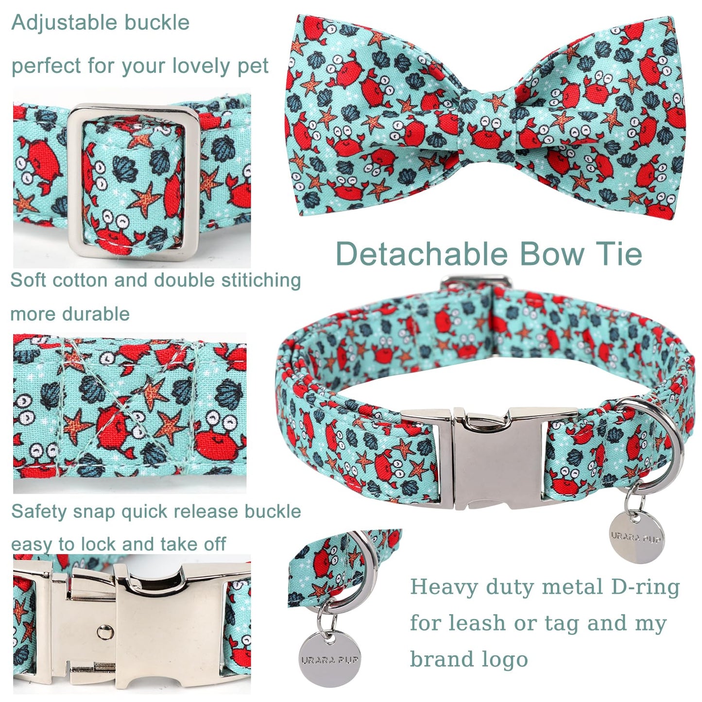 Dog Collar with Bow Tie,UP URARA PUP Pink Plaid Bowtie Dog Collar, Summer Bowtie Collar for Puppy Boy Girl Dog, Comfortable Cotton Dog Collar with Metal Buckle,M,Neck 13.5-22in