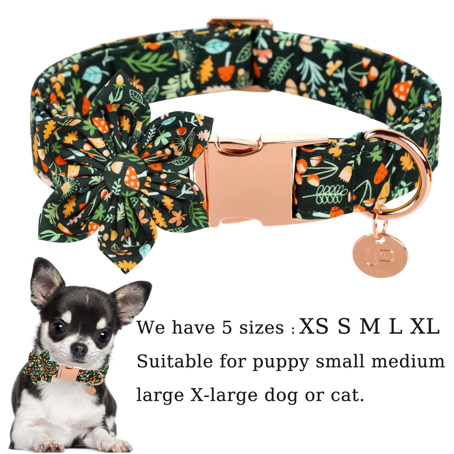 Dog Collar with Bow Tie, Comfortable Adjustable Cotton Bowtie Collar for Medium Girl Boy Dog, Fall Dog Collar with Metal Buckle, M, Neck 13.5-22in