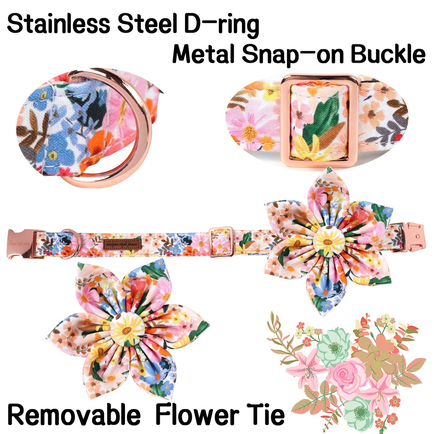 Unique style paws Cartoon Dog Collar with Bow Spring Summer Collar with Flower for Small Medium Large Boys Girls Dogs