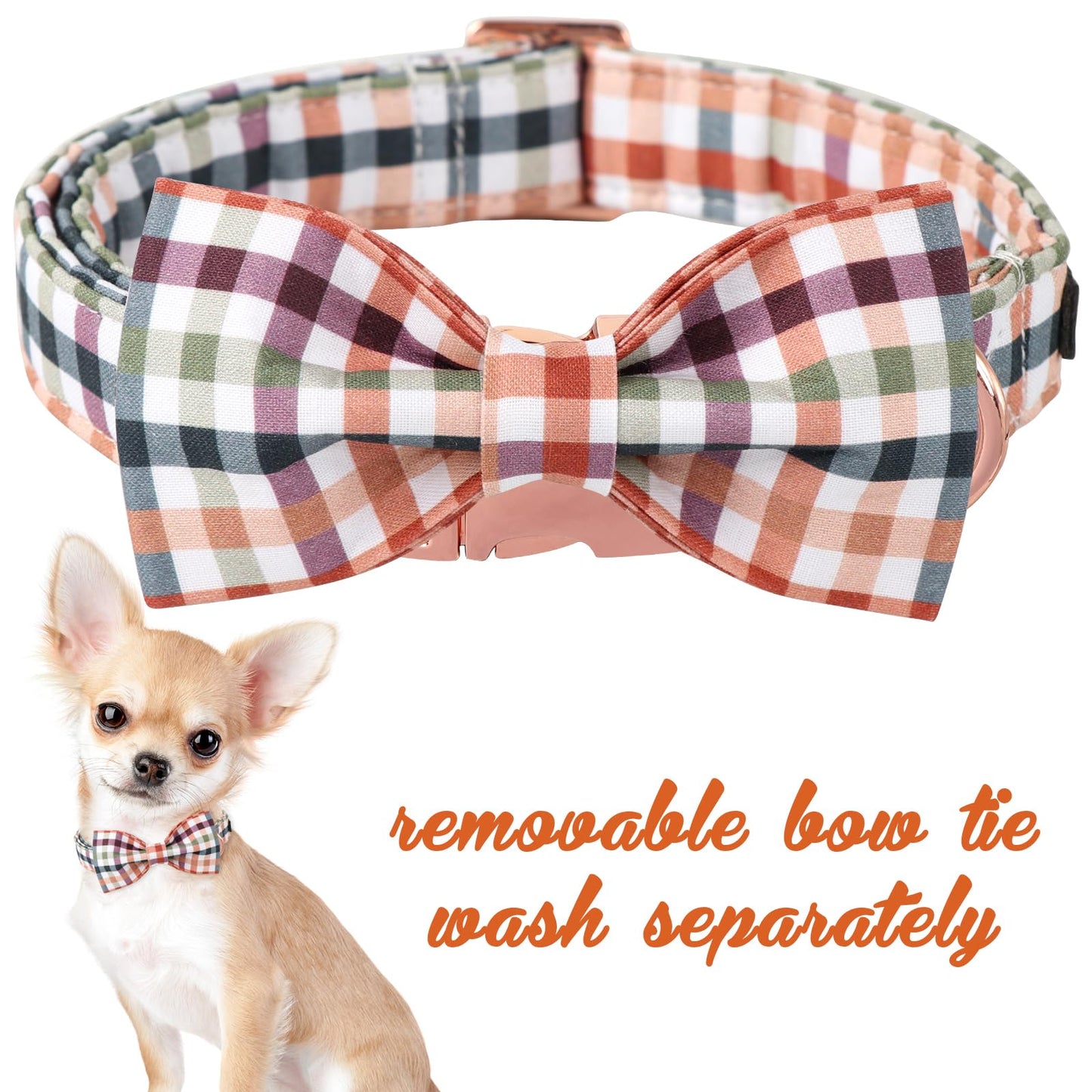 Unique Style Paws Cotton Dog Collar with Bow Halloween Pumpkin Plaid Dog Collar with Bow Tie for Small Medium Large Dogs Pets Gifts