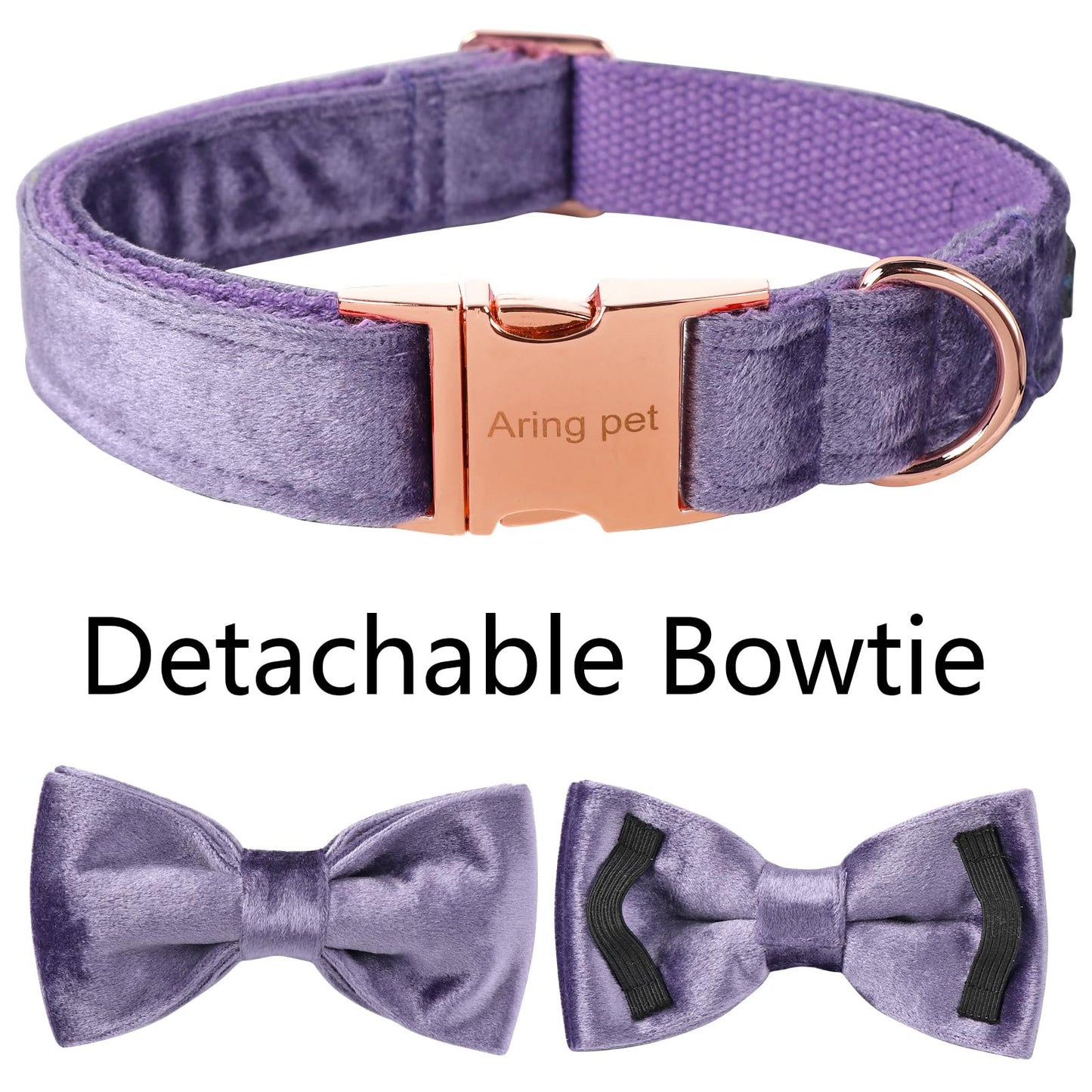 ARING PET Dog Collars with Bowtie-Velvet Dog Bow tie Collar, Adjustable Dark Green Dog Collar