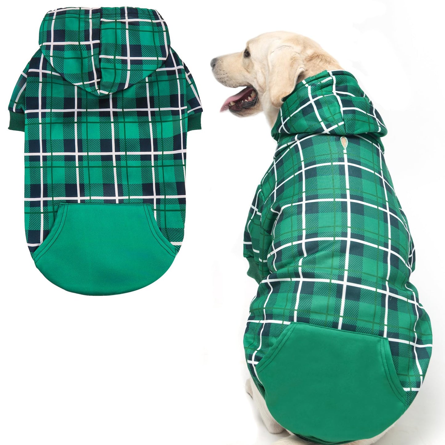 EXPAWLORER Plaid Dog Hoodie - British Style Soft and Warm Dog Sweater with Leash Hole, Hooded Cold Weather Clothes, Dog Sweatshirt, Outfits, Winter Coat for Small Medium Large Dogs