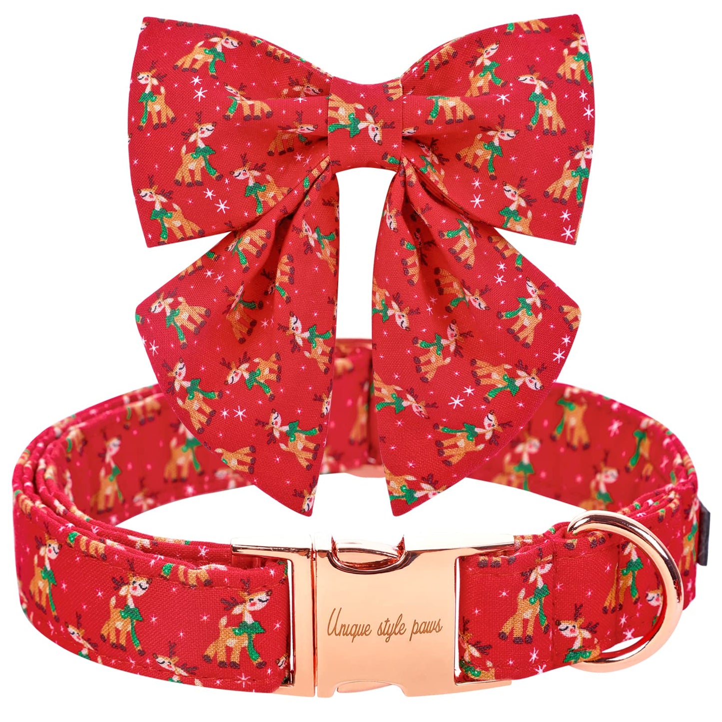 Unique style paws Christmas Dog Collar with Bow Tie Winter Gingerbread Snowman Theme Puppy Collar for Small Medium Large Dogs-M