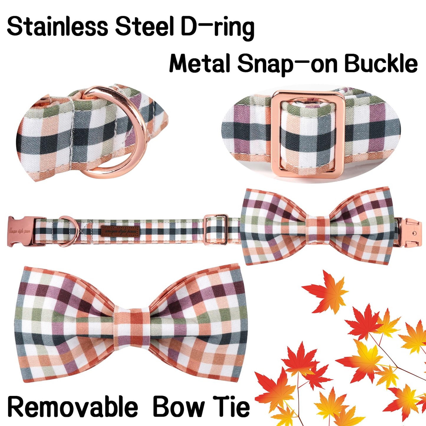 Unique Style Paws Cotton Dog Collar with Bow Halloween Pumpkin Plaid Dog Collar with Bow Tie for Small Medium Large Dogs Pets Gifts