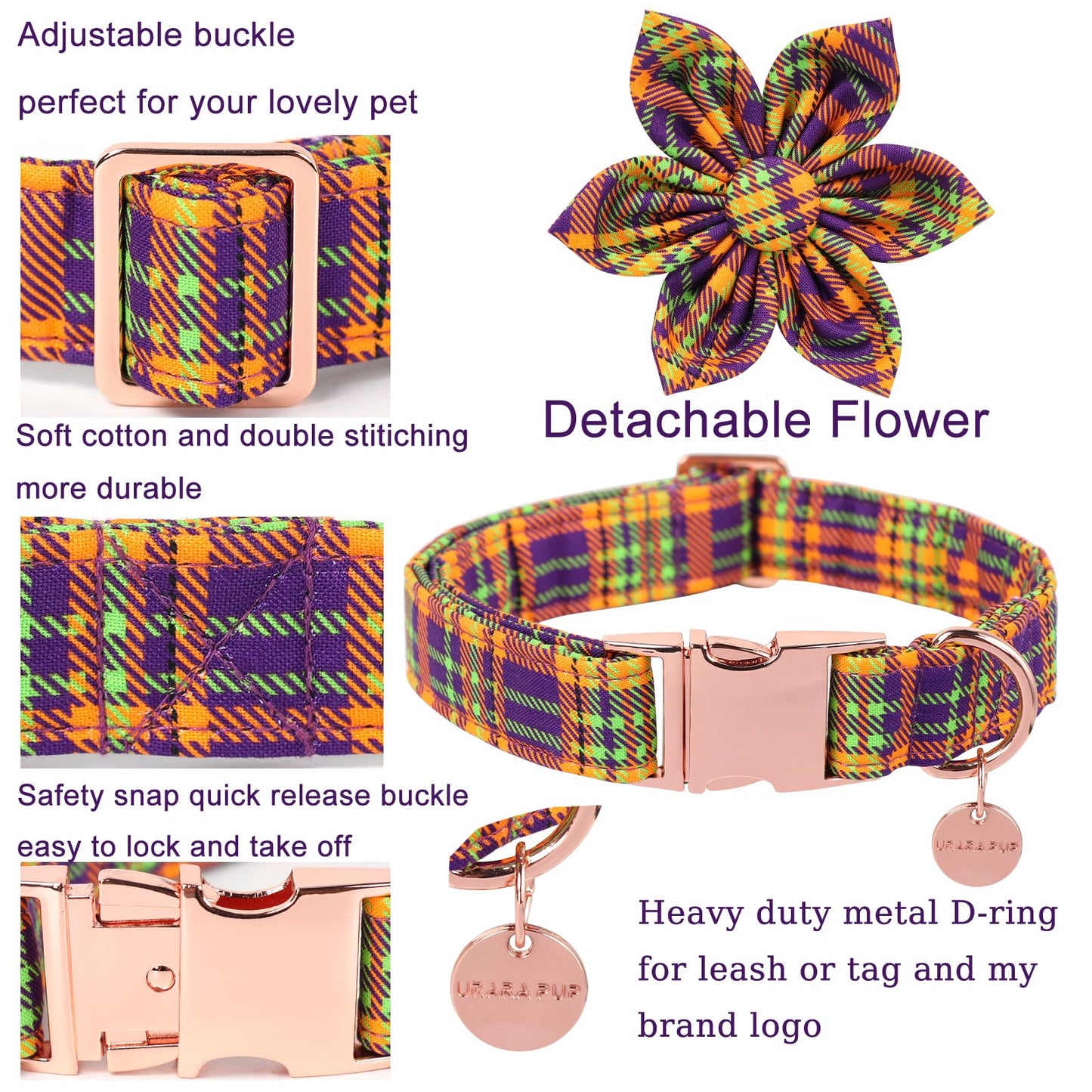 Thanksgiving Dog Collar with Bow Tie, Turkey Cotton Bowtie Collar for Puppy Girl Dog or Cat, Autumn Bow Tie Collar with Durable Metal Buckle, Turkeys Pet Collar, S, Neck 10-16in