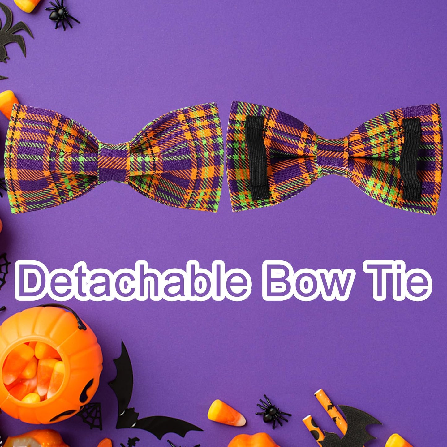 Thanksgiving Dog Collar with Bow Tie, Turkey Cotton Bowtie Collar for Puppy Girl Dog or Cat, Autumn Bow Tie Collar with Durable Metal Buckle, Turkeys Pet Collar, S, Neck 10-16in