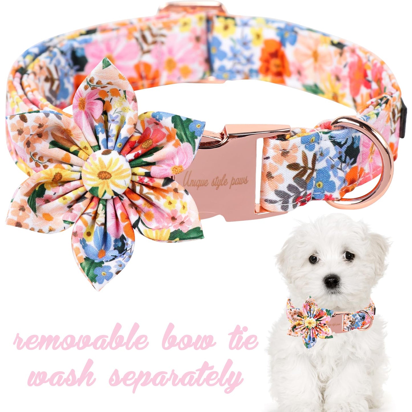 Unique style paws Cartoon Dog Collar with Bow Spring Summer Collar with Flower for Small Medium Large Boys Girls Dogs