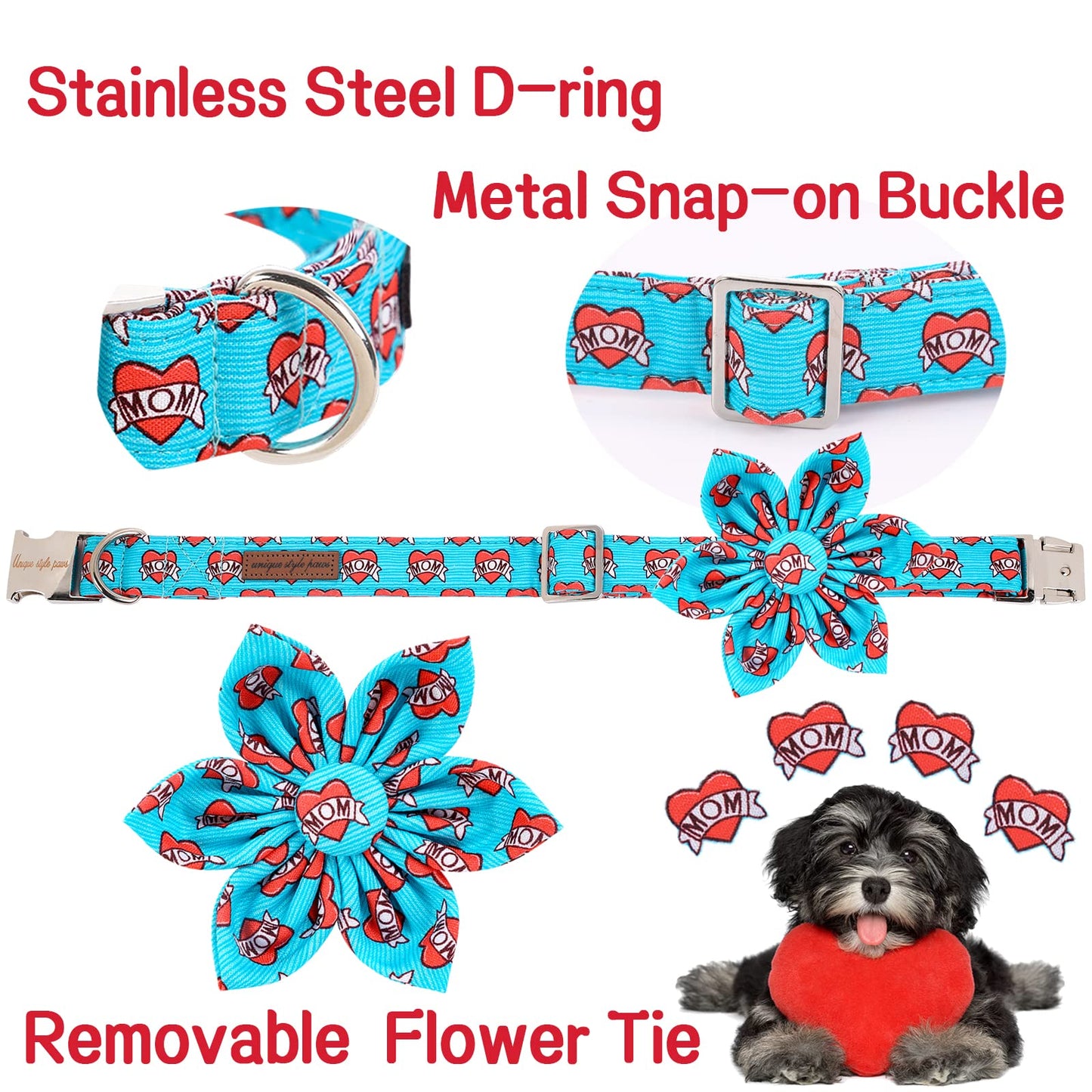 Unique style paws Valentine's Day Dog Collar with Bow Tie Black & Red Heart Puppy Collar Best Gothic Style Gift for Small Medium Large Boys Girls-M