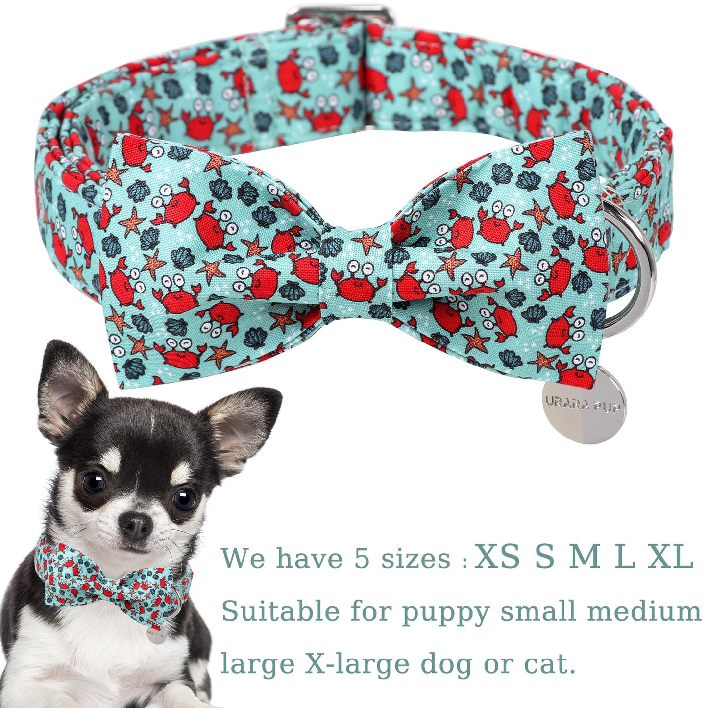 Dog Collar with Bow Tie,UP URARA PUP Pink Plaid Bowtie Dog Collar, Summer Bowtie Collar for Puppy Boy Girl Dog, Comfortable Cotton Dog Collar with Metal Buckle,M,Neck 13.5-22in