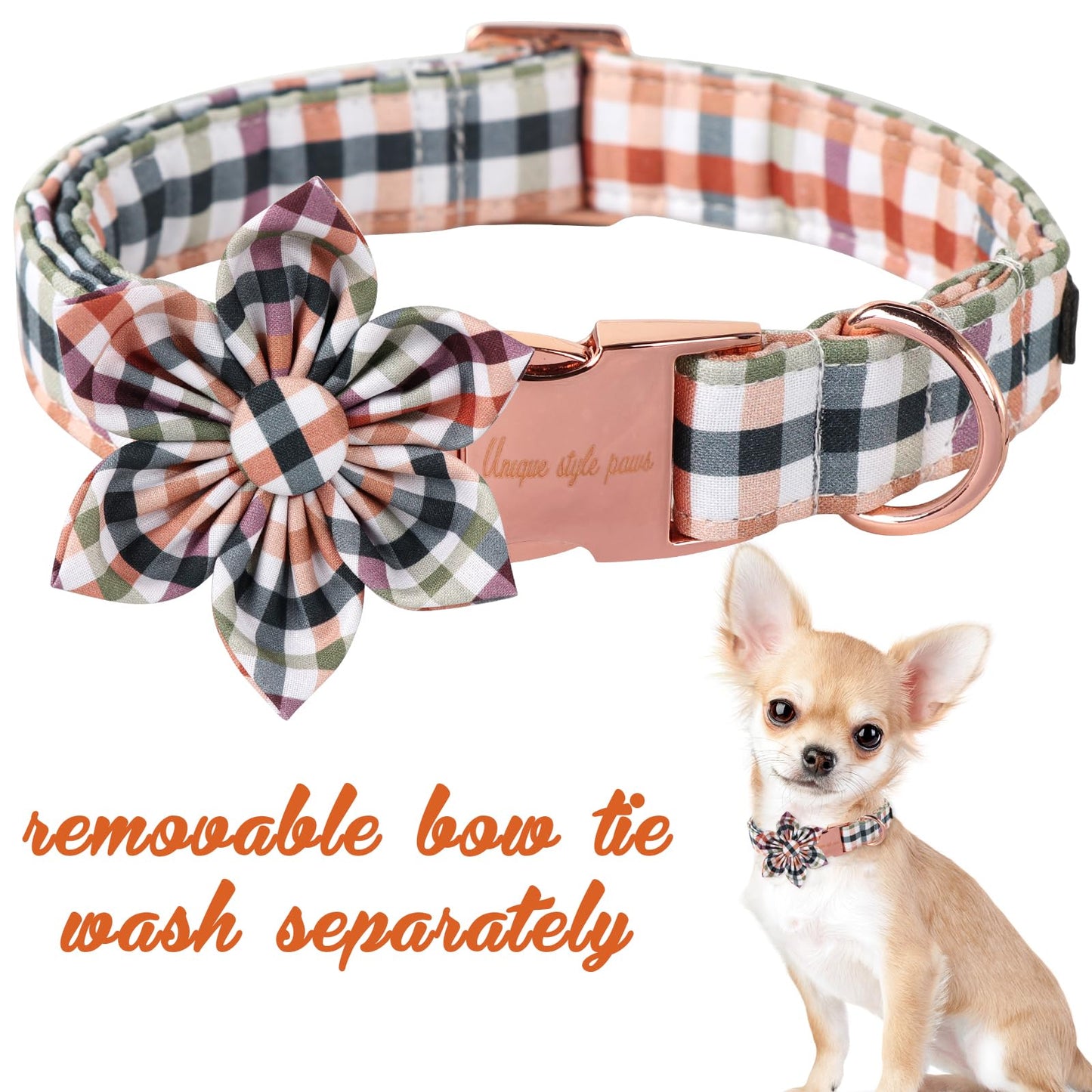 Unique Style Paws Cotton Dog Collar with Bow Halloween Pumpkin Plaid Dog Collar with Bow Tie for Small Medium Large Dogs Pets Gifts