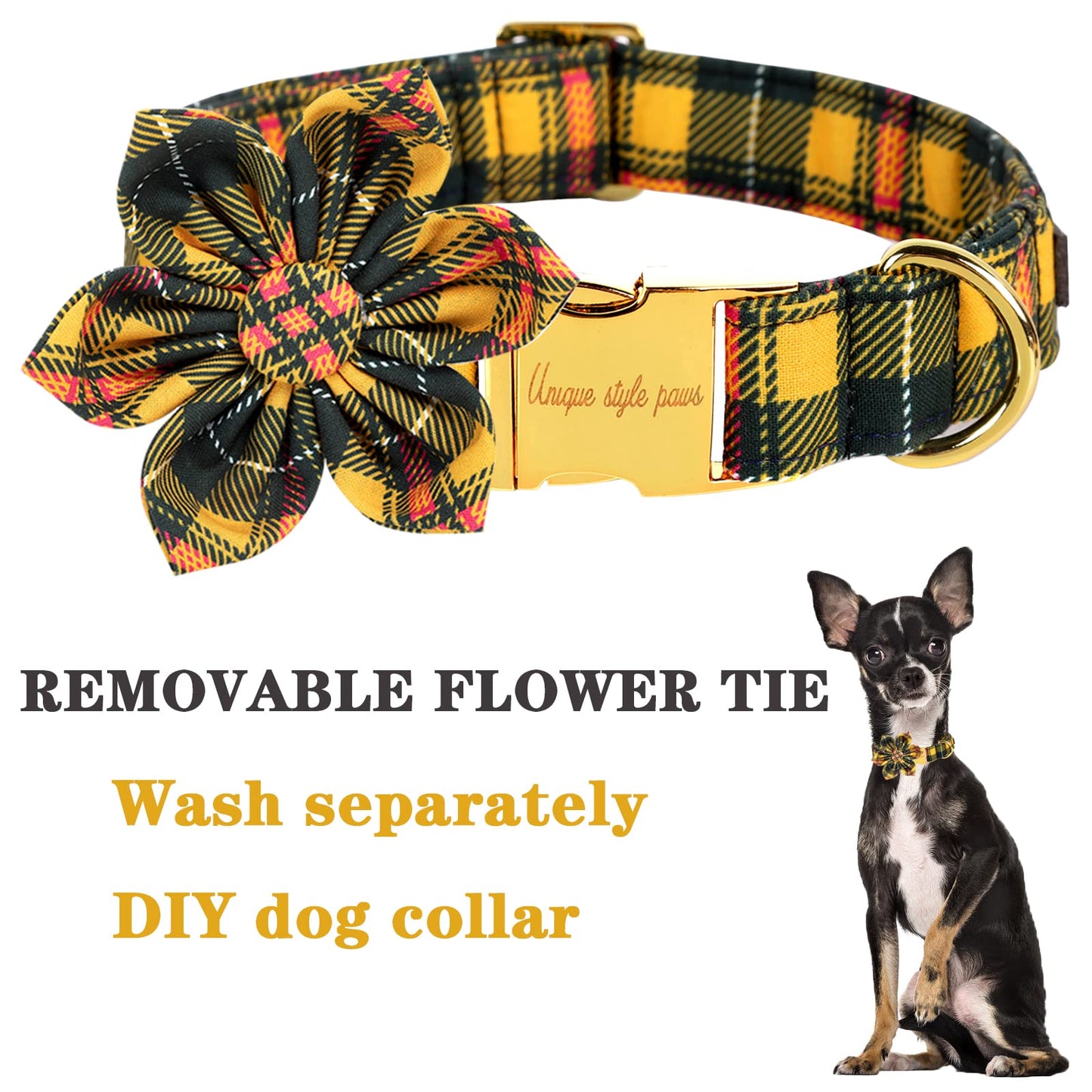 Unique style paws Halloween Dog Collar with Bow Tie Pumpkin Cotton Collar Adjustable Puppy Collar for Small Medium Large Dogs-S