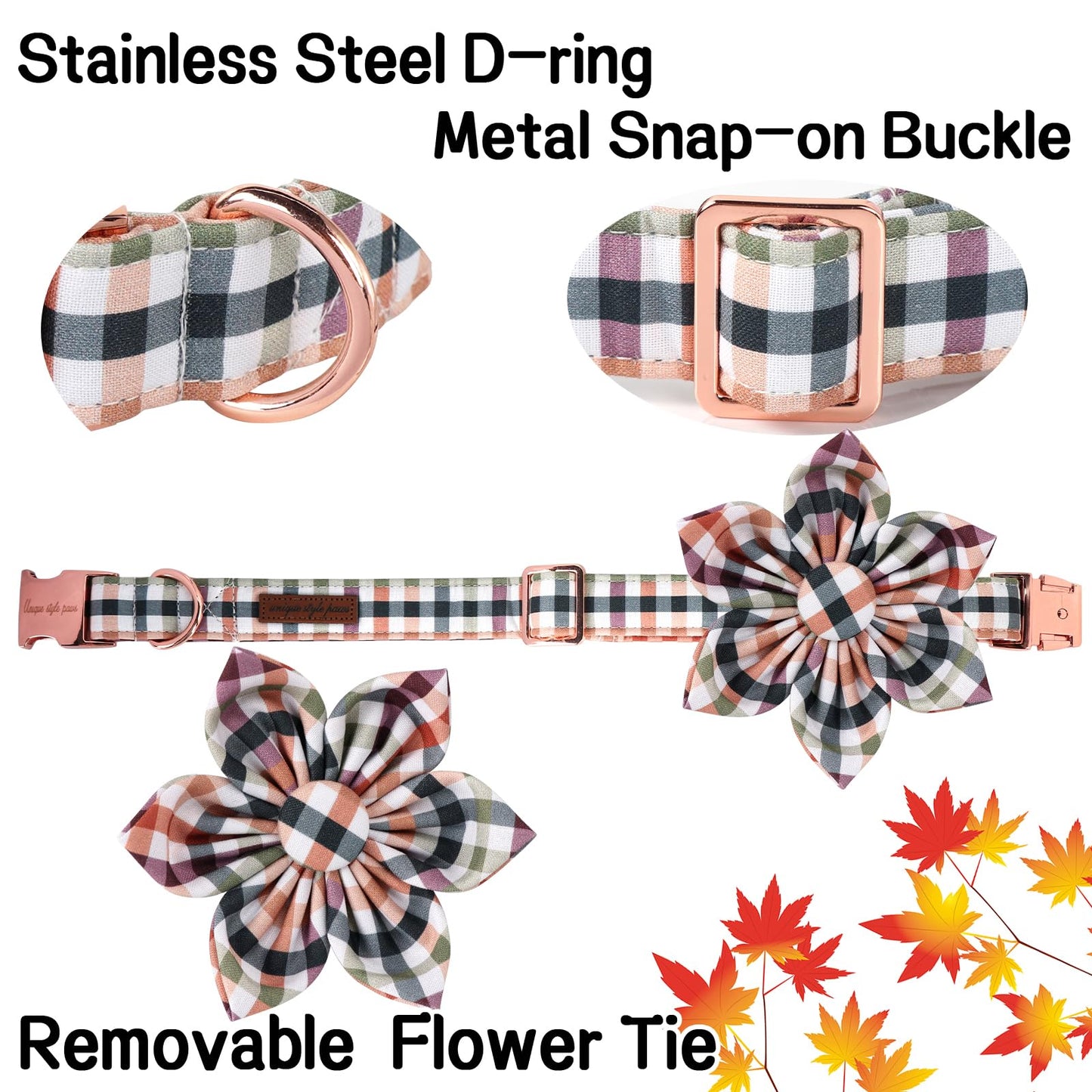 Unique Style Paws Cotton Dog Collar with Bow Halloween Pumpkin Plaid Dog Collar with Bow Tie for Small Medium Large Dogs Pets Gifts