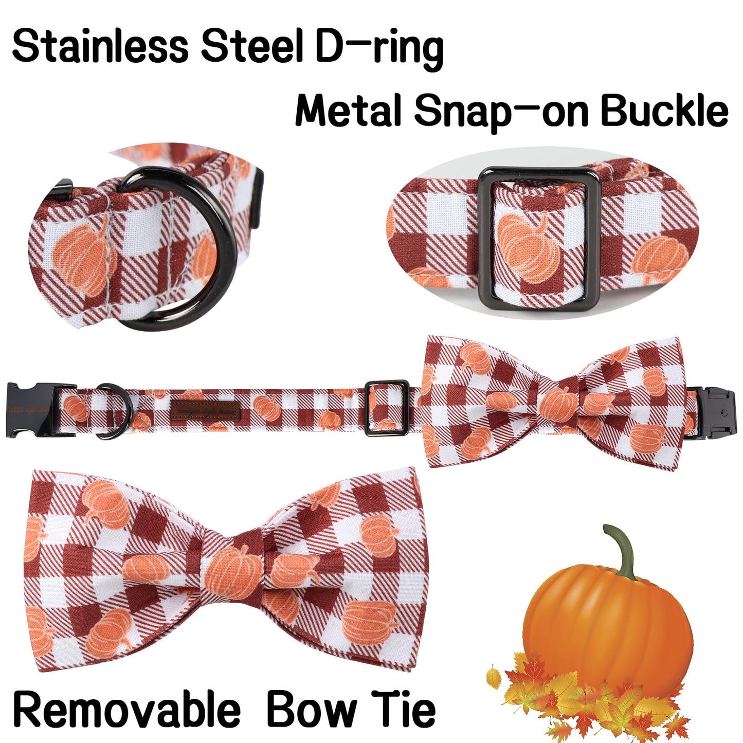 Unique Style Paws Cotton Dog Collar with Bow Halloween Pumpkin Plaid Dog Collar with Bow Tie for Small Medium Large Dogs Pets Gifts