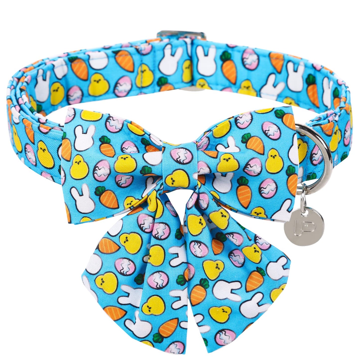 Easter Dog Collar with Bow Tie, Cotton Easter Bowtie Collar for Small Girl Boy Dog, Cute Carrot Pet Collar with Metal Buckle, Easter Day Gift Dog Collar, Blue, S, Neck 10-16in