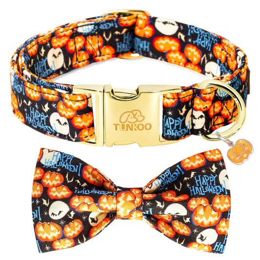 Tunkoo Happy Halloween Dog Collar with Pumpkin - Durable, Adjustable, and Stylish Pet Collar Available in Small, Medium, Large S