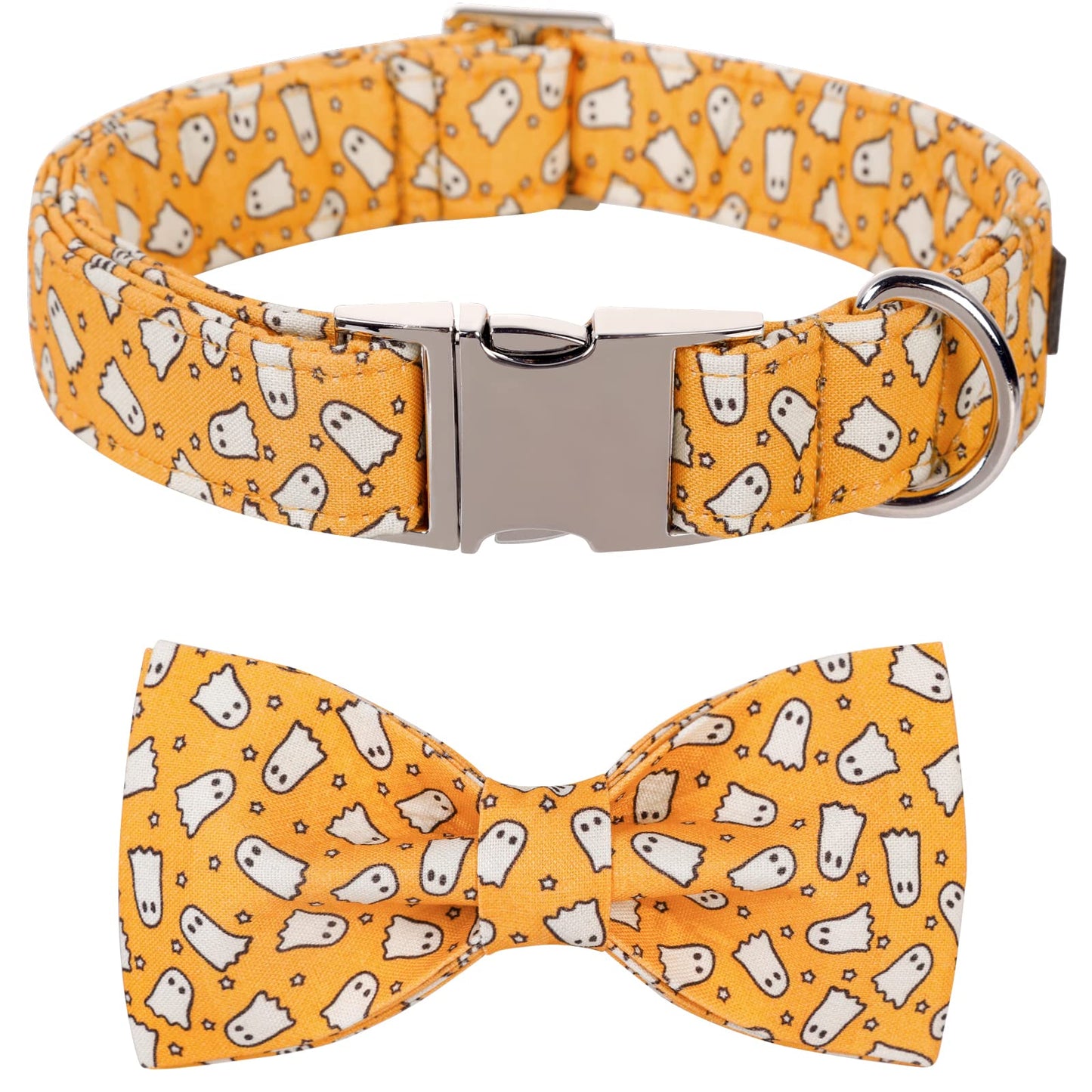 Lionet Paws Halloween Dog Collar with Bowtie - Cute Cotton Adjustable Fall Bowtie Dog Collar with Metal Buckle for Small Medium Large Dog Girl Boy Gift, M, Neck 13.5-22in