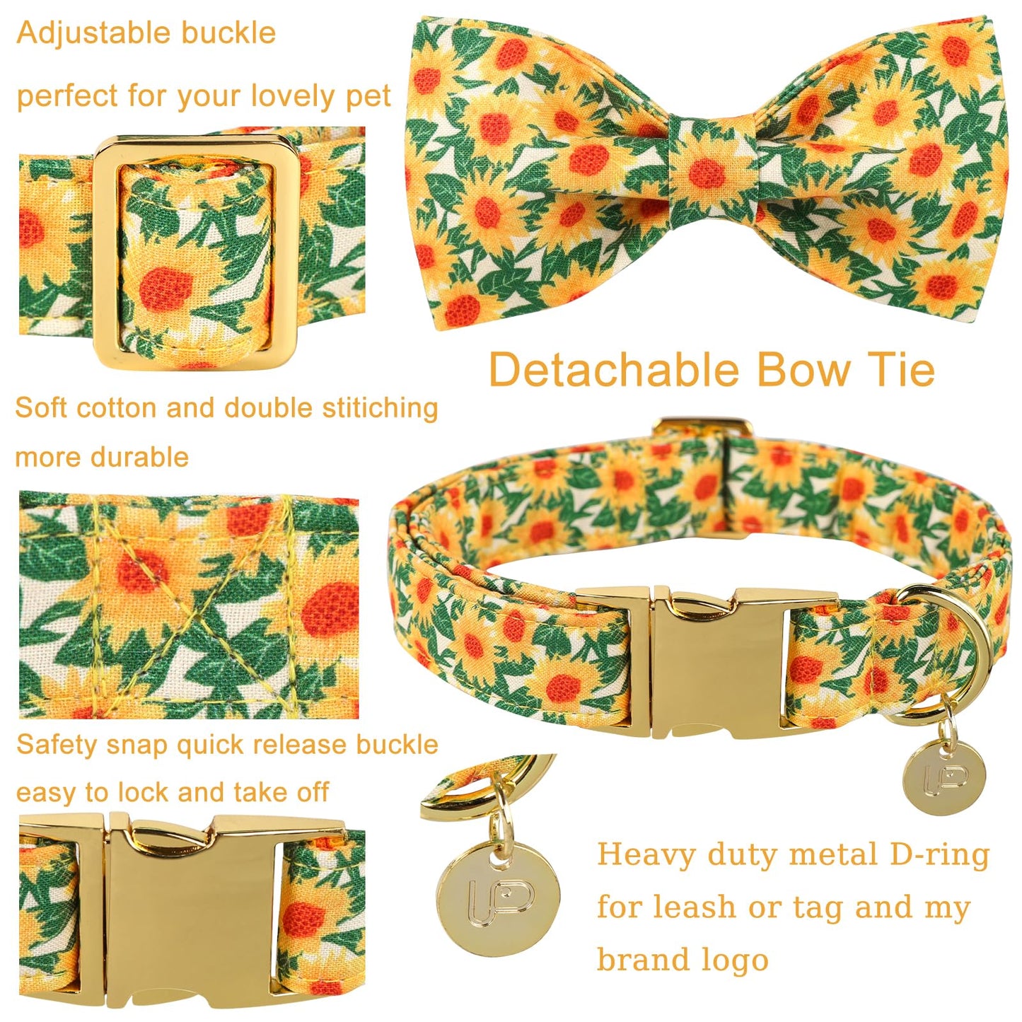 Thanksgiving Dog Collar with Bow Tie, Turkey Cotton Bowtie Collar for Puppy Girl Dog or Cat, Autumn Bow Tie Collar with Durable Metal Buckle, Turkeys Pet Collar, S, Neck 10-16in