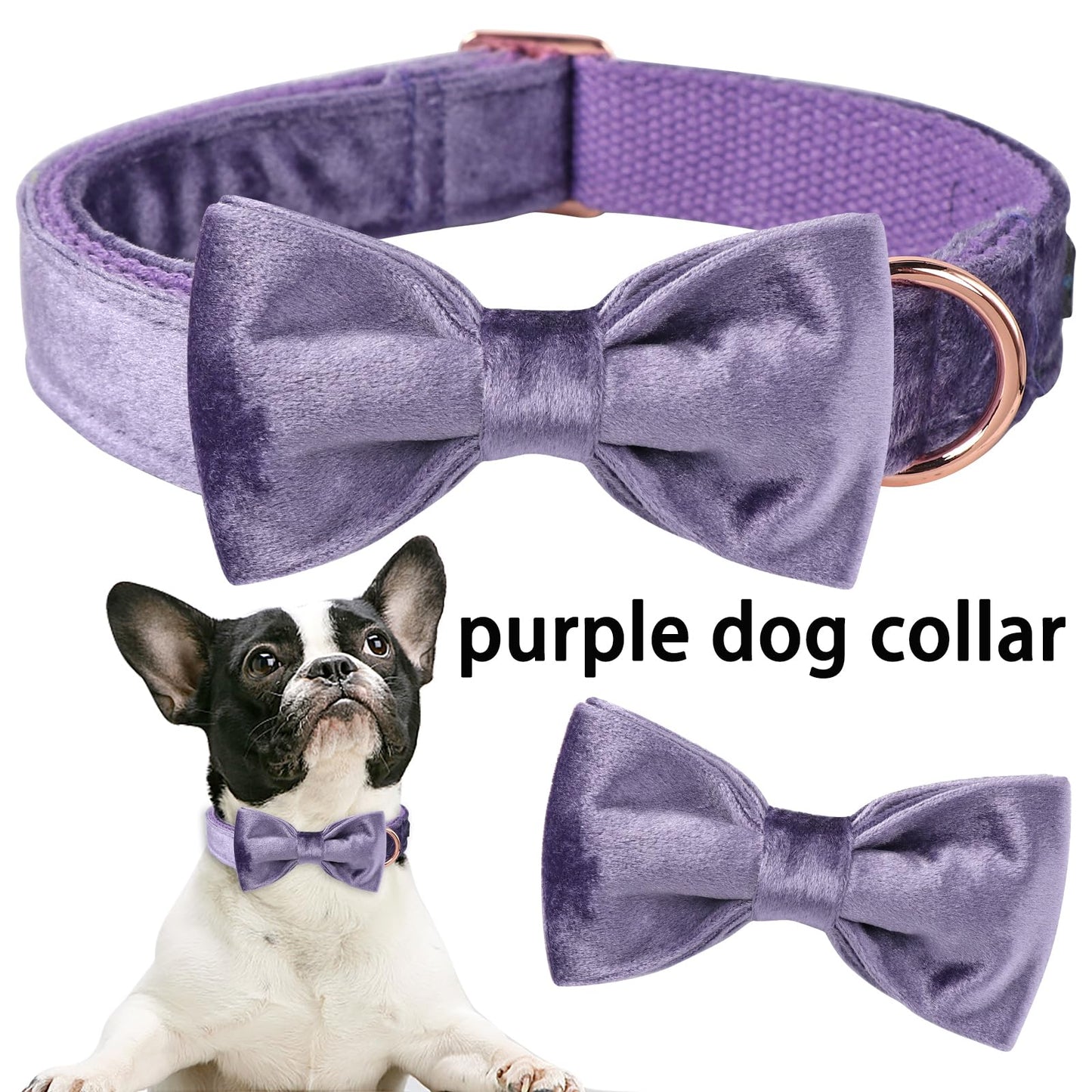 ARING PET Dog Collars with Bowtie-Velvet Dog Bow tie Collar, Adjustable Dark Green Dog Collar