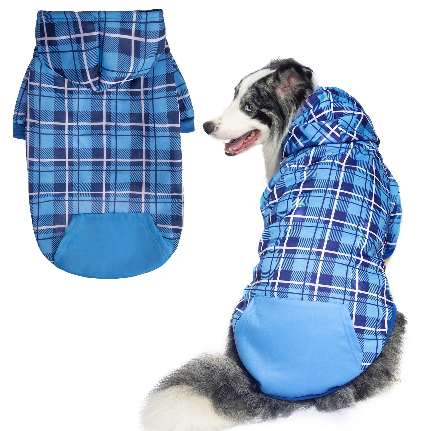 EXPAWLORER Plaid Dog Hoodie - British Style Soft and Warm Dog Sweater with Leash Hole, Hooded Cold Weather Clothes, Dog Sweatshirt, Outfits, Winter Coat for Small Medium Large Dogs