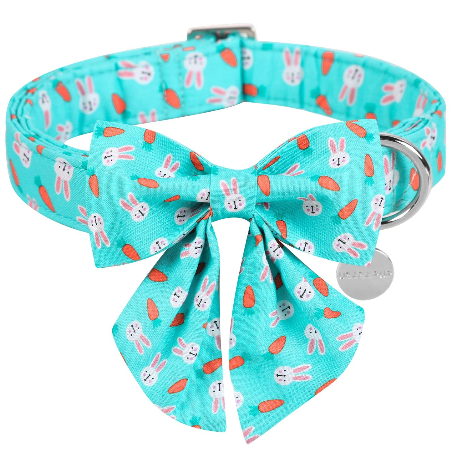 Easter Dog Collar with Bow Tie, Cotton Easter Bowtie Collar for Small Girl Boy Dog, Cute Carrot Pet Collar with Metal Buckle, Easter Day Gift Dog Collar, Blue, S, Neck 10-16in