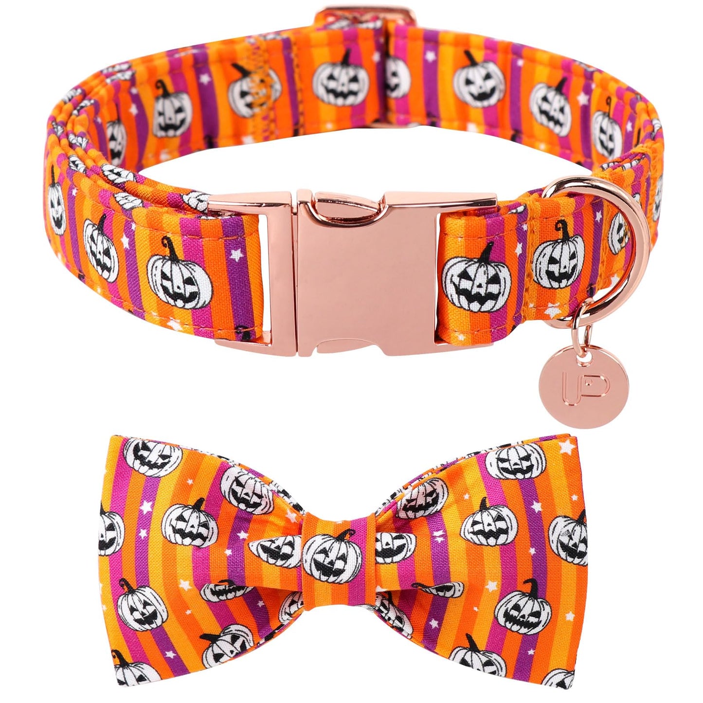 Dog Collar with Bow Tie, Comfortable Adjustable Cotton Bowtie Collar for Medium Girl Boy Dog, Fall Dog Collar with Metal Buckle, M, Neck 13.5-22in