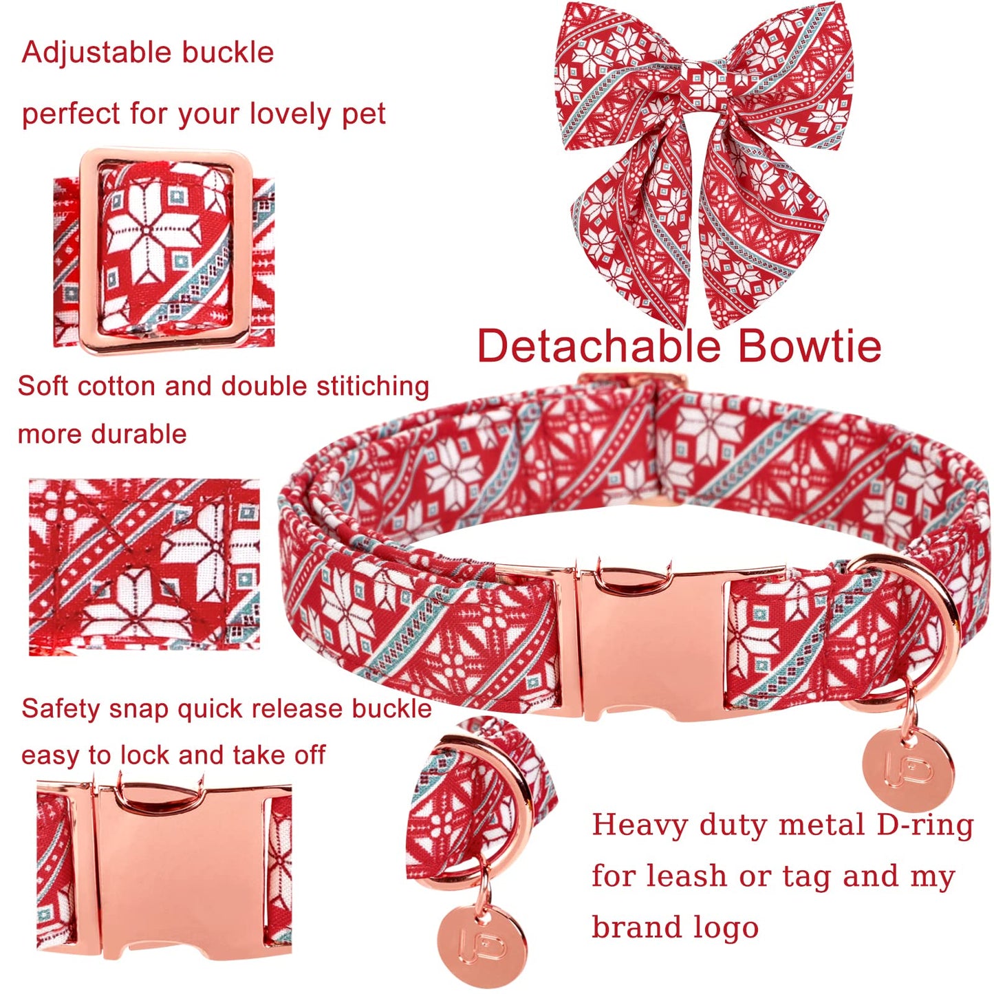 Valentine’s Day Dog Collar with Bow Tie, Valentine Bowtie Collar with Metal Buckle, Valentine’s Day Gift Pet Collar for Medium Girl Boy Dog, Wedding Dog Collar, Red, M, Neck 13.5-22in