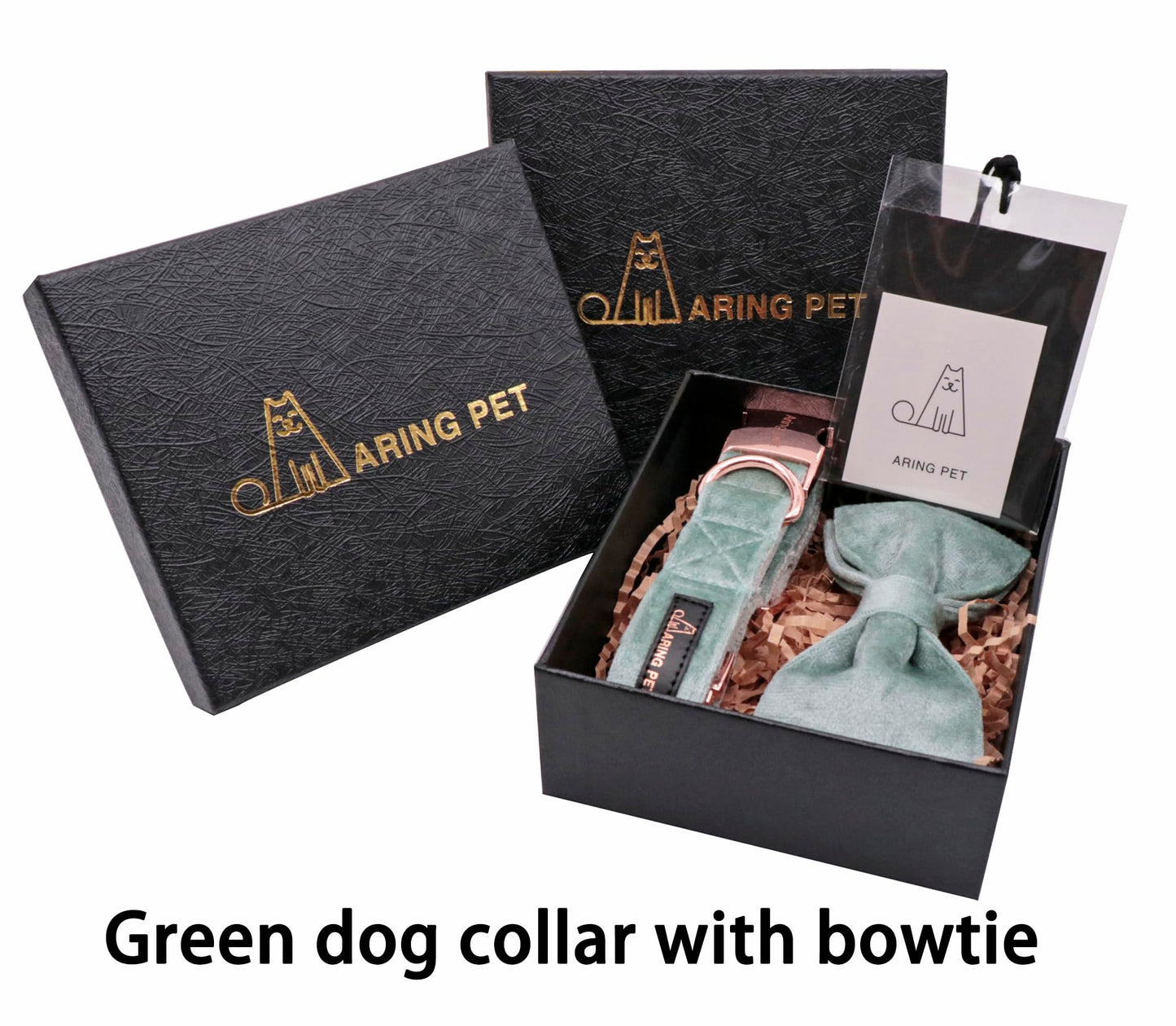 ARING PET Dog Collars with Bowtie-Velvet Dog Bow tie Collar, Adjustable Dark Green Dog Collar