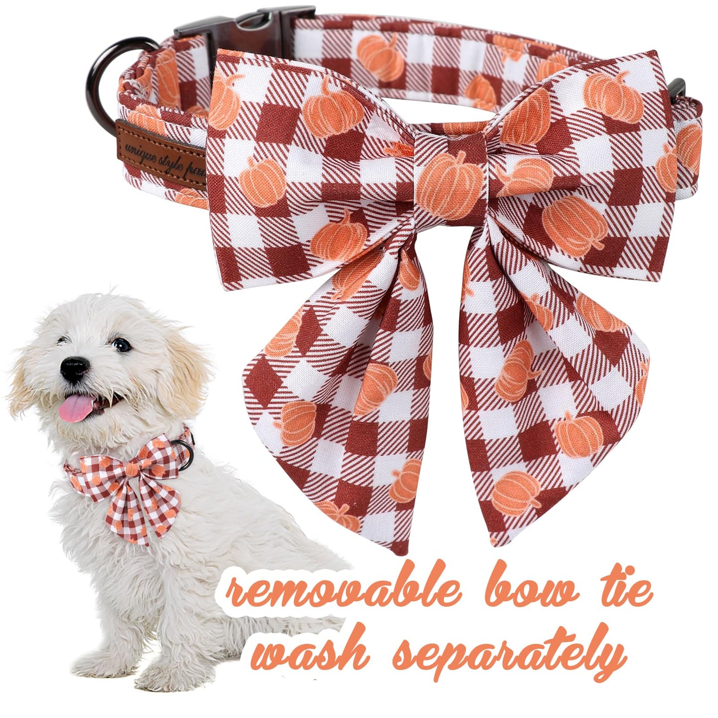 Unique Style Paws Cotton Dog Collar with Bow Halloween Pumpkin Plaid Dog Collar with Bow Tie for Small Medium Large Dogs Pets Gifts