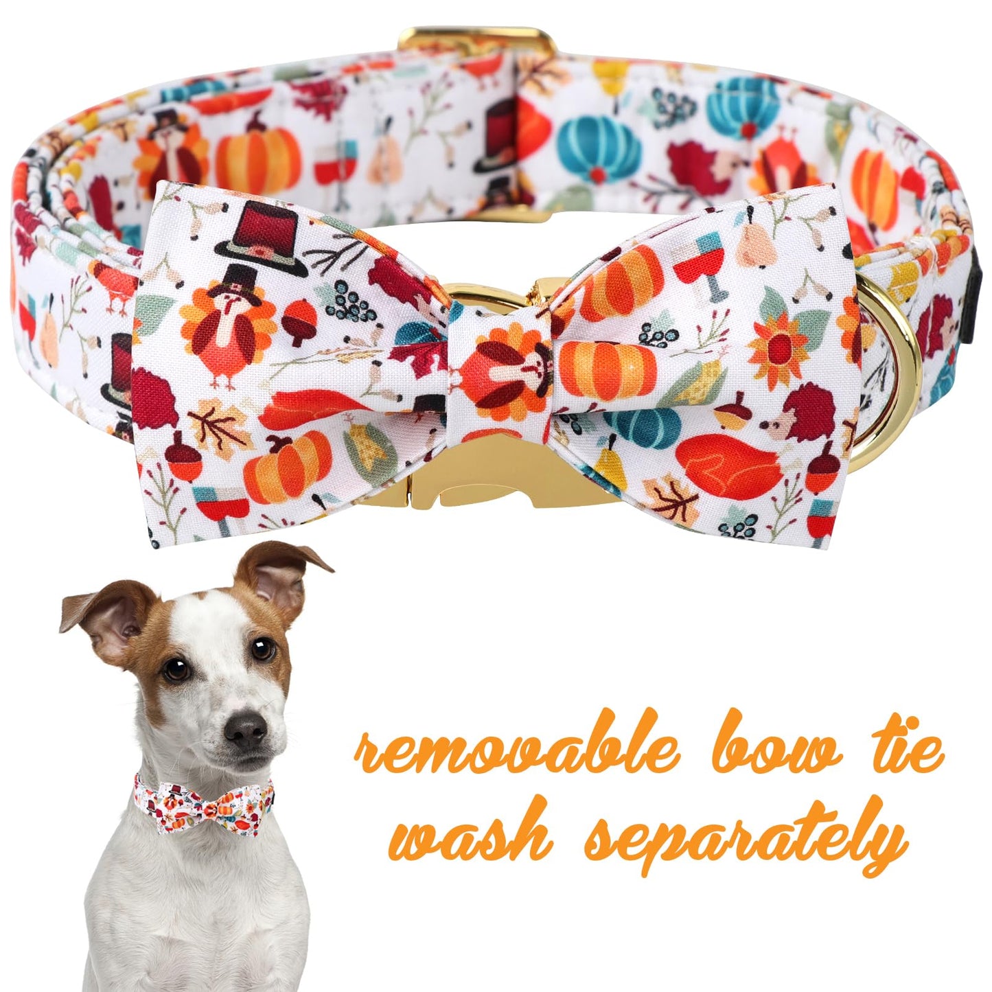 Unique Style Paws Cotton Dog Collar with Bow Halloween Pumpkin Plaid Dog Collar with Bow Tie for Small Medium Large Dogs Pets Gifts