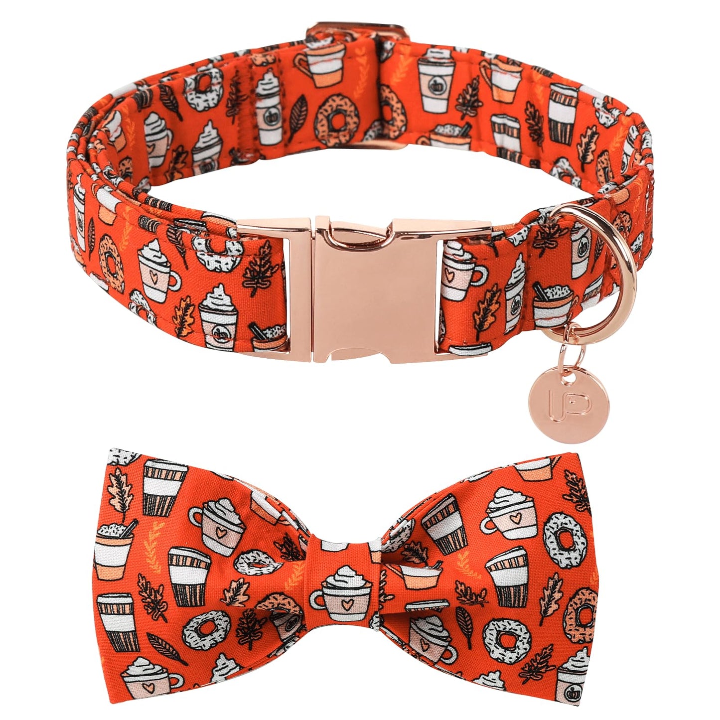 Dog Collar with Bow Tie, Comfortable Adjustable Cotton Bowtie Collar for Medium Girl Boy Dog, Fall Dog Collar with Metal Buckle, M, Neck 13.5-22in