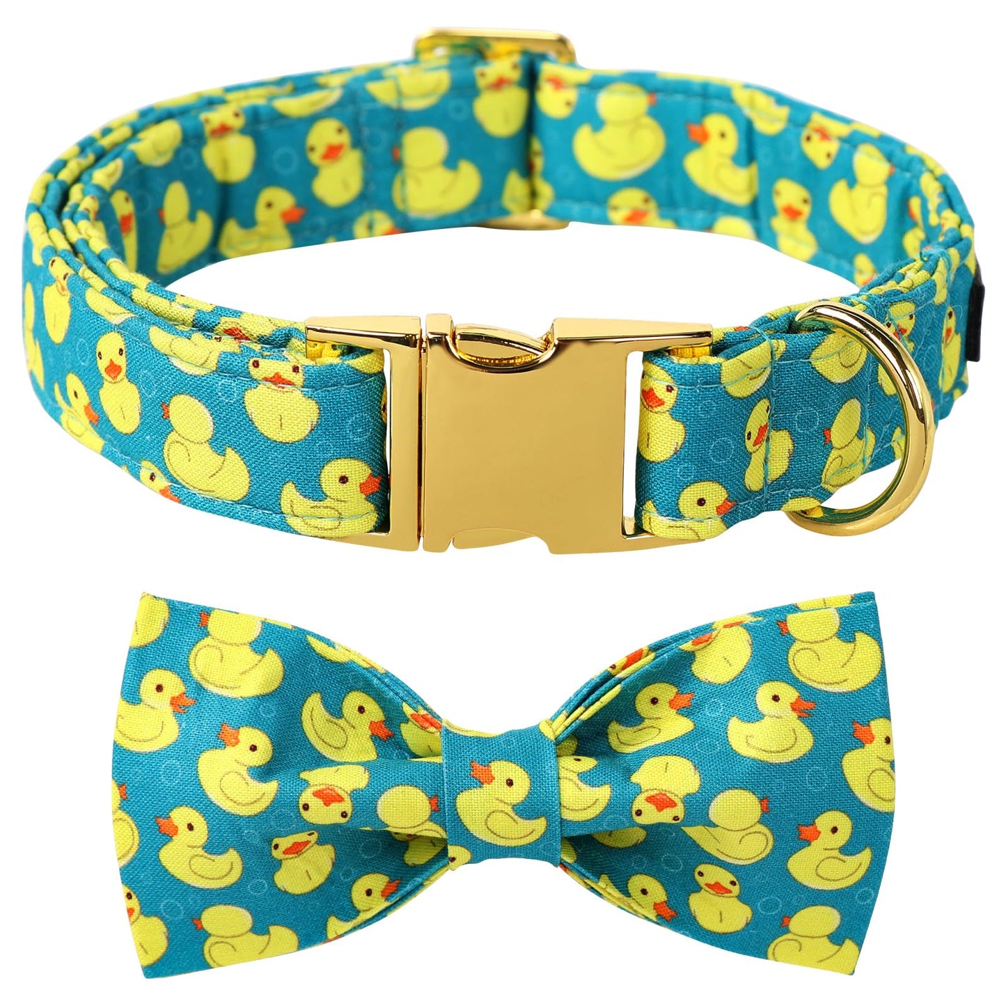 Maca Bates Duck Dog Collar with Bow Bowtie for Dogs Bow Tie Adjustable Breakaway Green Summer Thick Collars Accessories Birthday Gift Colar for XS Small Medium Large XL Boy Girl Male Female Puppy Pet