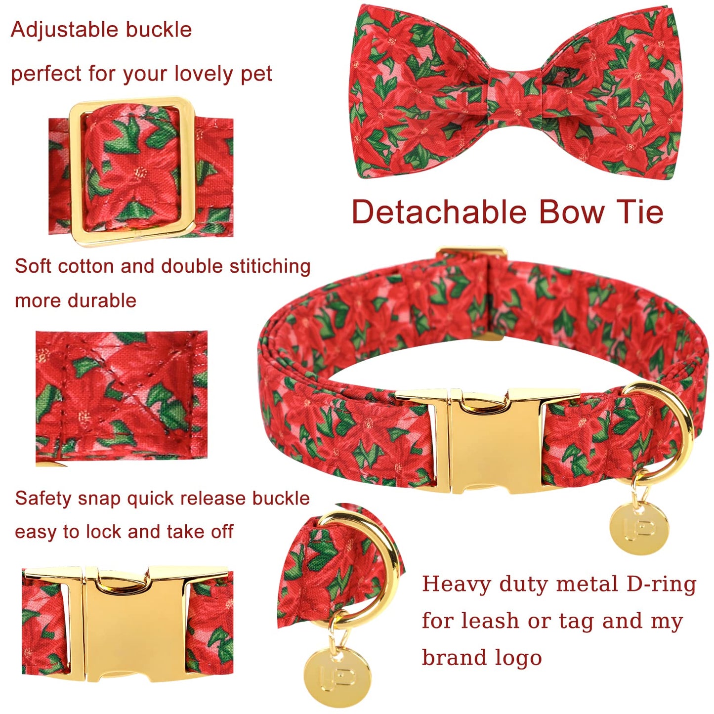 Valentine’s Day Dog Collar with Bow Tie, Valentine Bowtie Collar with Metal Buckle, Valentine’s Day Gift Pet Collar for Medium Girl Boy Dog, Wedding Dog Collar, Red, M, Neck 13.5-22in