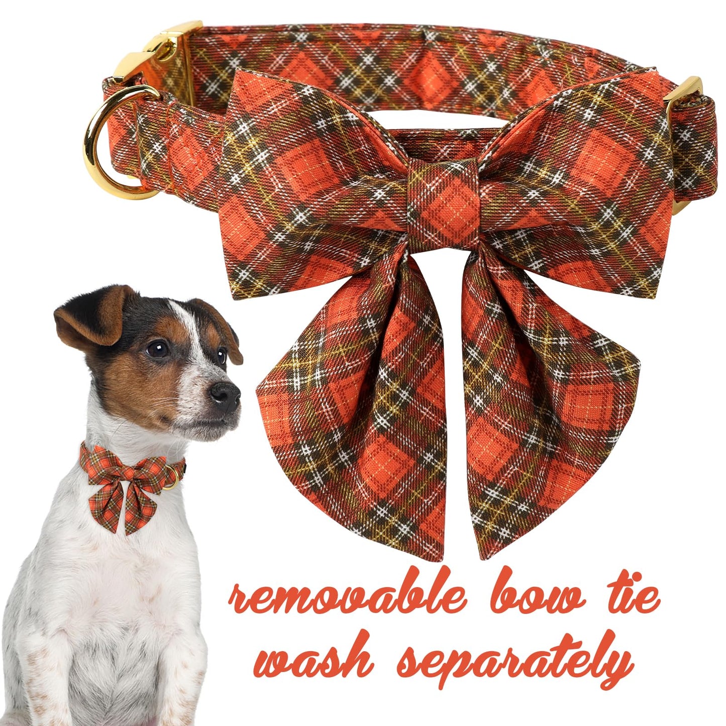 Unique Style Paws Cotton Dog Collar with Bow Halloween Pumpkin Plaid Dog Collar with Bow Tie for Small Medium Large Dogs Pets Gifts