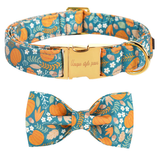 Unique style paws Halloween Dog Collar with Bow Tie Pumpkin Cotton Collar Adjustable Puppy Collar for Small Medium Large Dogs-S