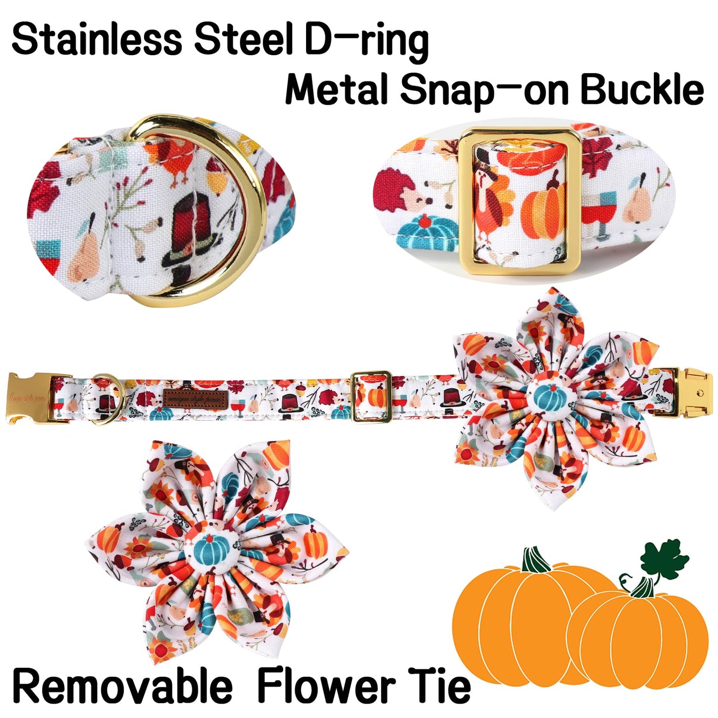 Unique Style Paws Cotton Dog Collar with Bow Halloween Pumpkin Plaid Dog Collar with Bow Tie for Small Medium Large Dogs Pets Gifts