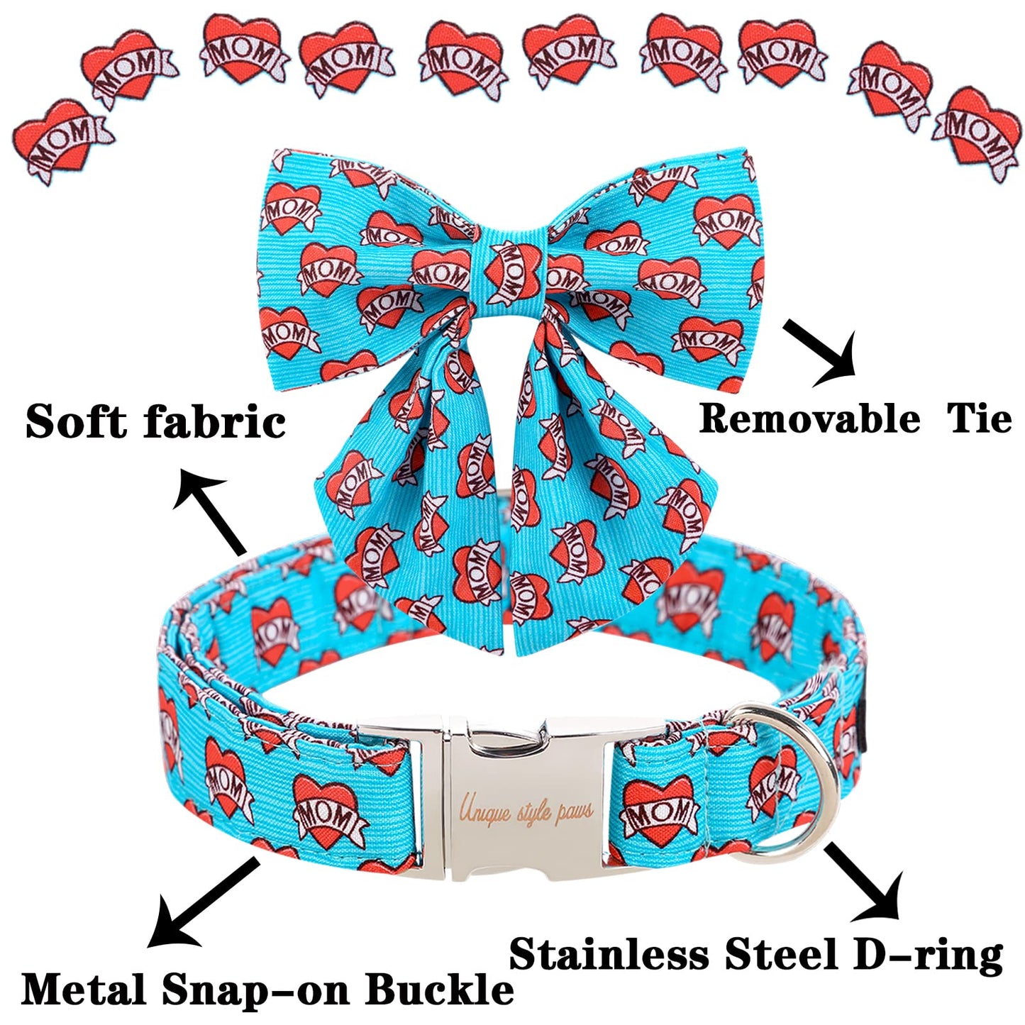 Unique style paws Valentine's Day Dog Collar with Bow Tie Black & Red Heart Puppy Collar Best Gothic Style Gift for Small Medium Large Boys Girls-M