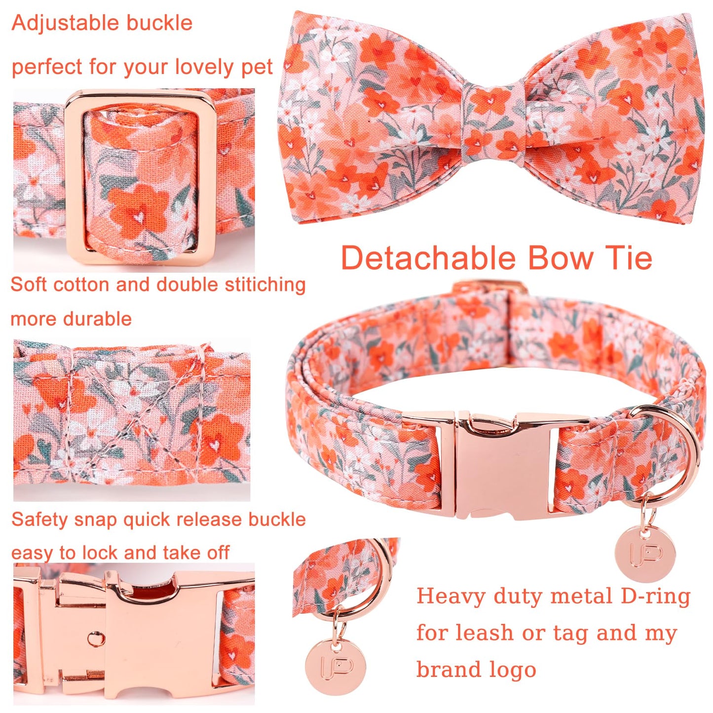 Dog Collar with Bow Tie,UP URARA PUP Pink Plaid Bowtie Dog Collar, Summer Bowtie Collar for Puppy Boy Girl Dog, Comfortable Cotton Dog Collar with Metal Buckle,M,Neck 13.5-22in